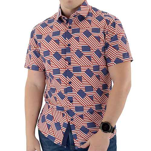 Men's Abstract American Flag Microfiber Button Down Shirt