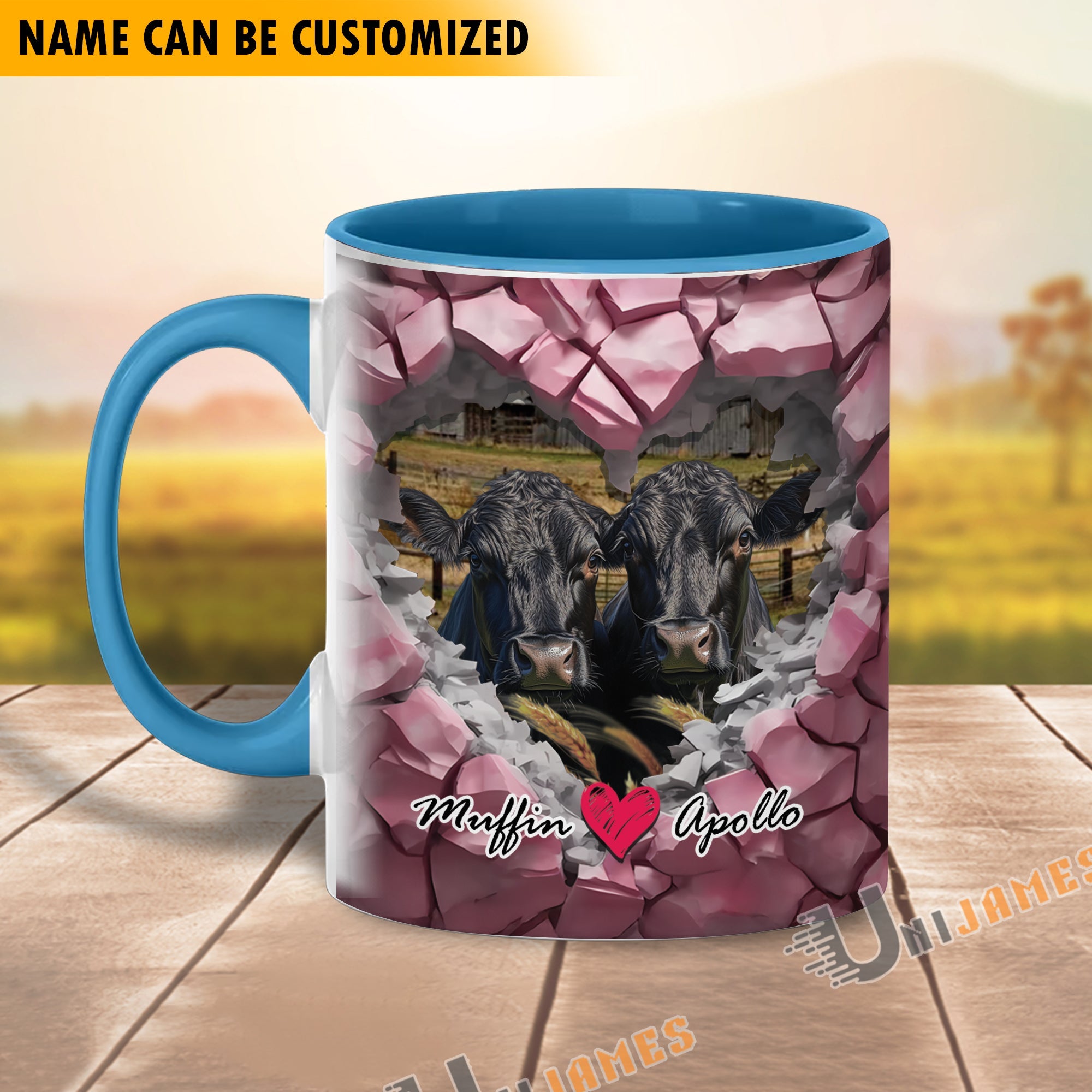 Black Angus Couple Personalized Name Two Tone Mug
