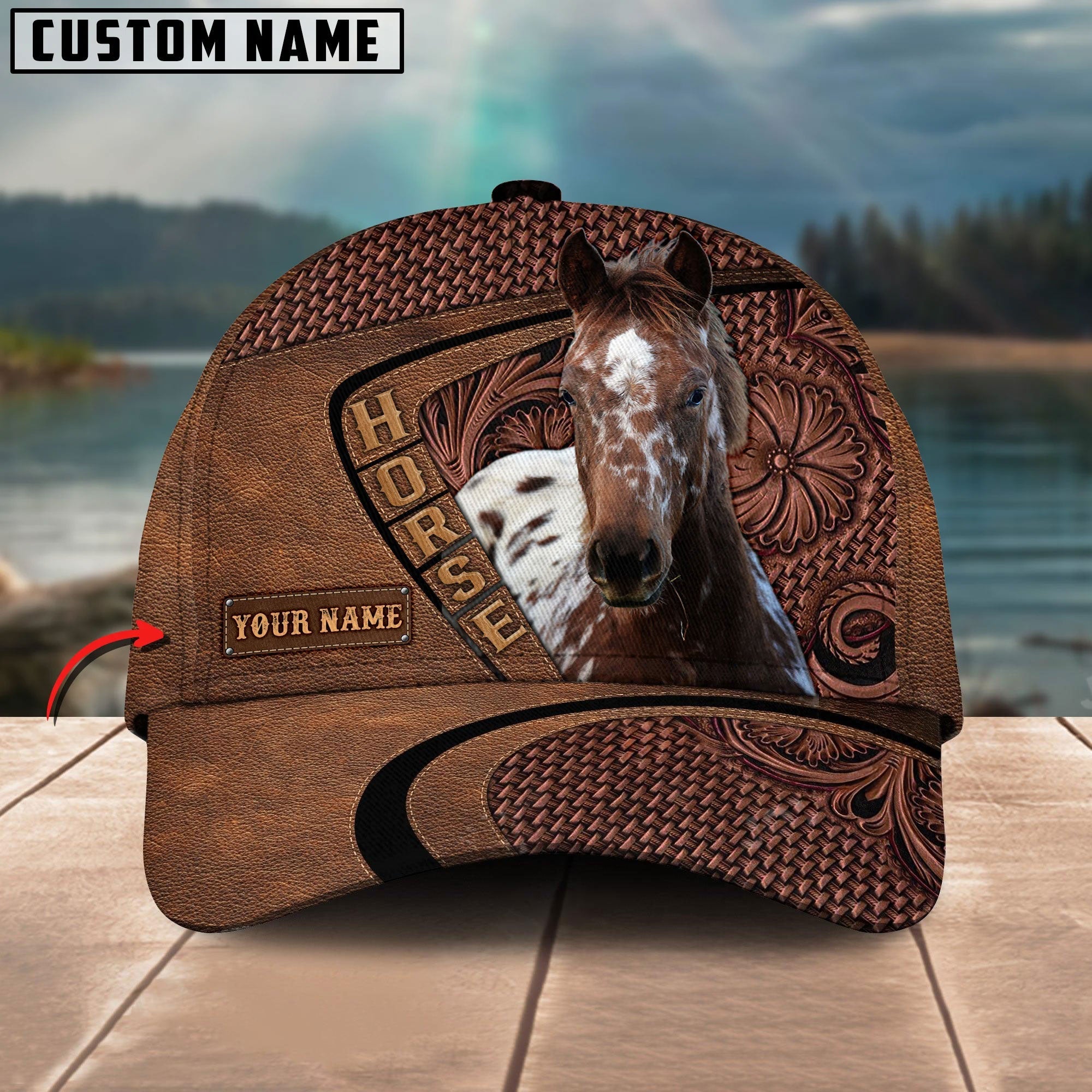Appaloosa Horse Carving Leather Pattern Personalized Name Cap