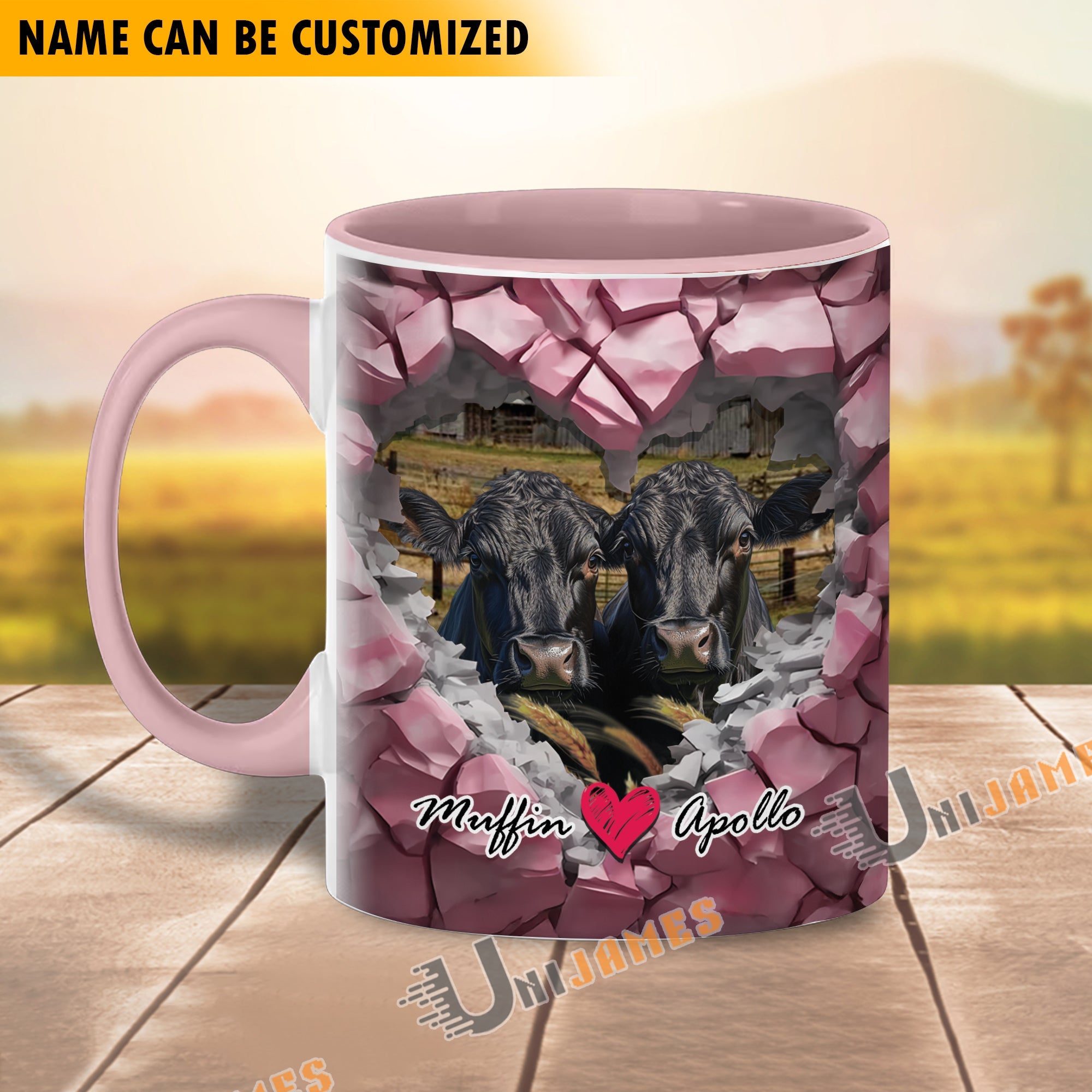 Black Angus Couple Personalized Name Two Tone Mug
