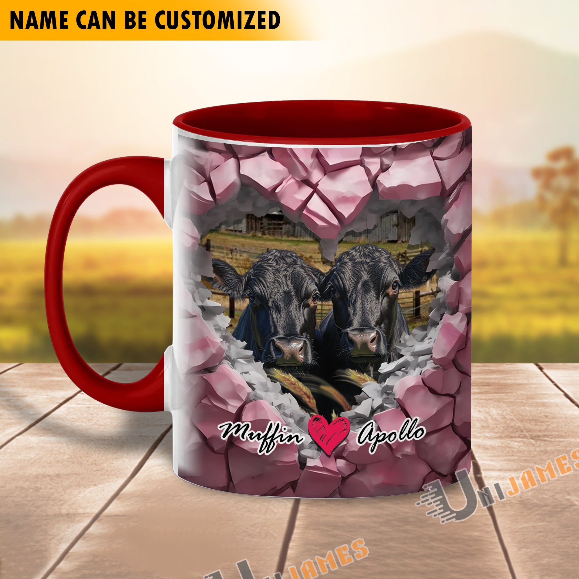 Black Angus Couple Personalized Name Two Tone Mug