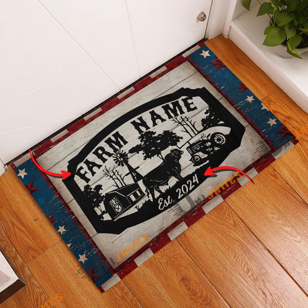 Beefmaster Red Blue Star Custom Farm Name And Year Doormat