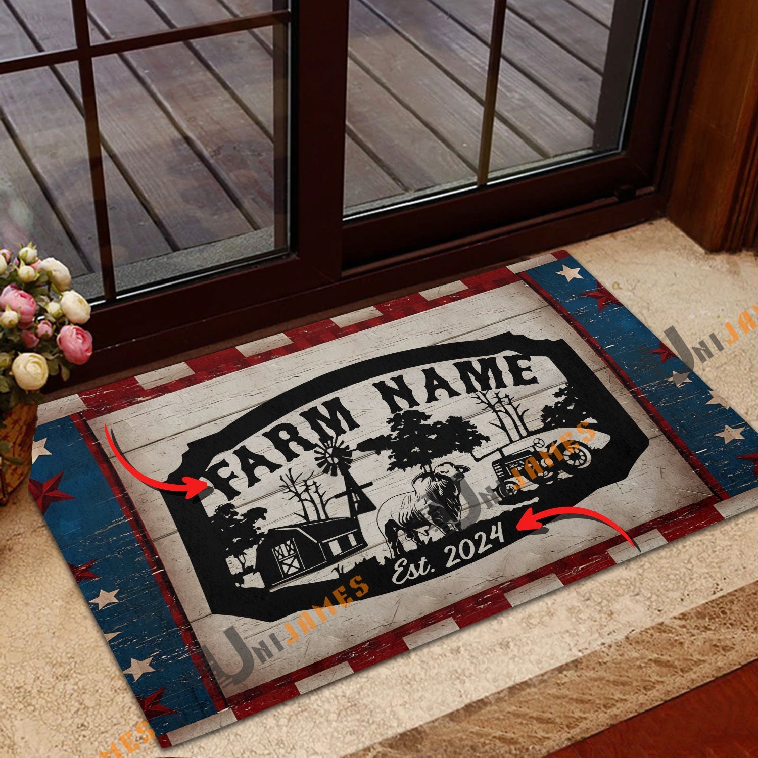Brahman Red Blue Star Custom Farm Name And Year Doormat