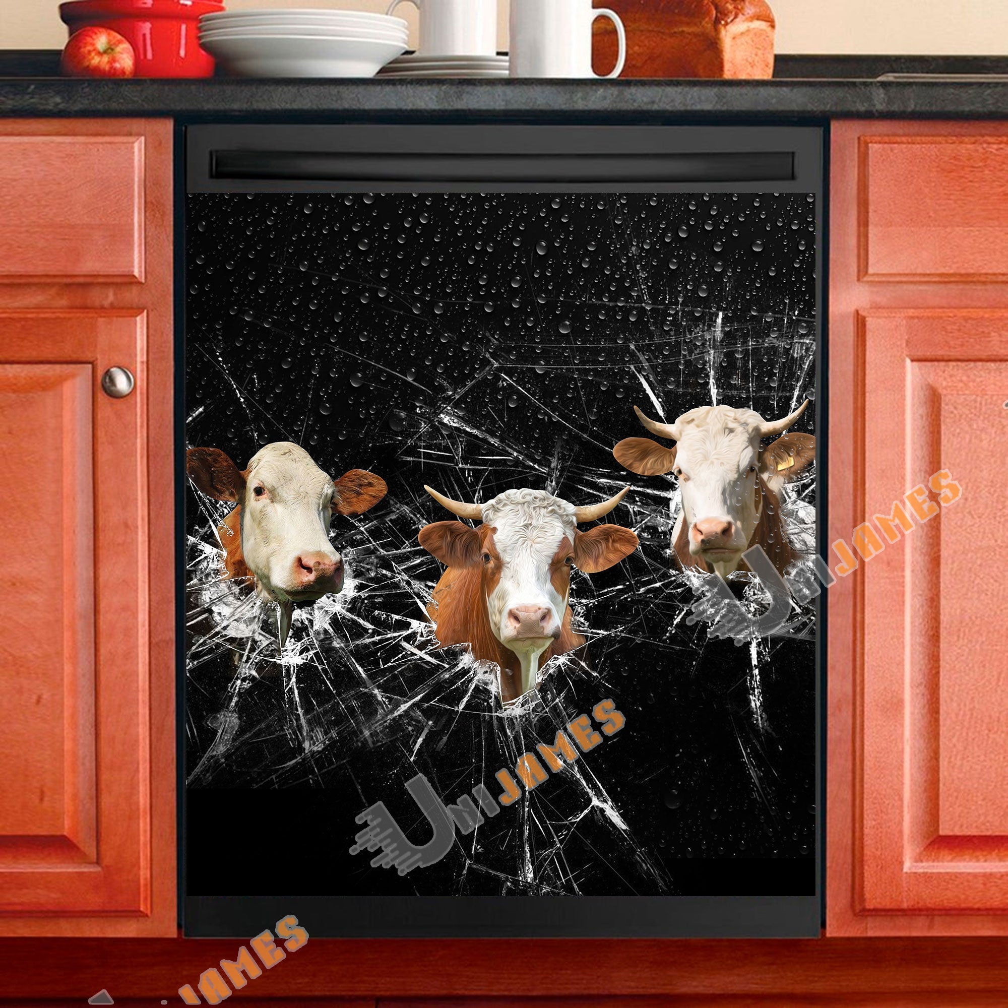 Simmental Broken Glasses Dishwasher Door Cover