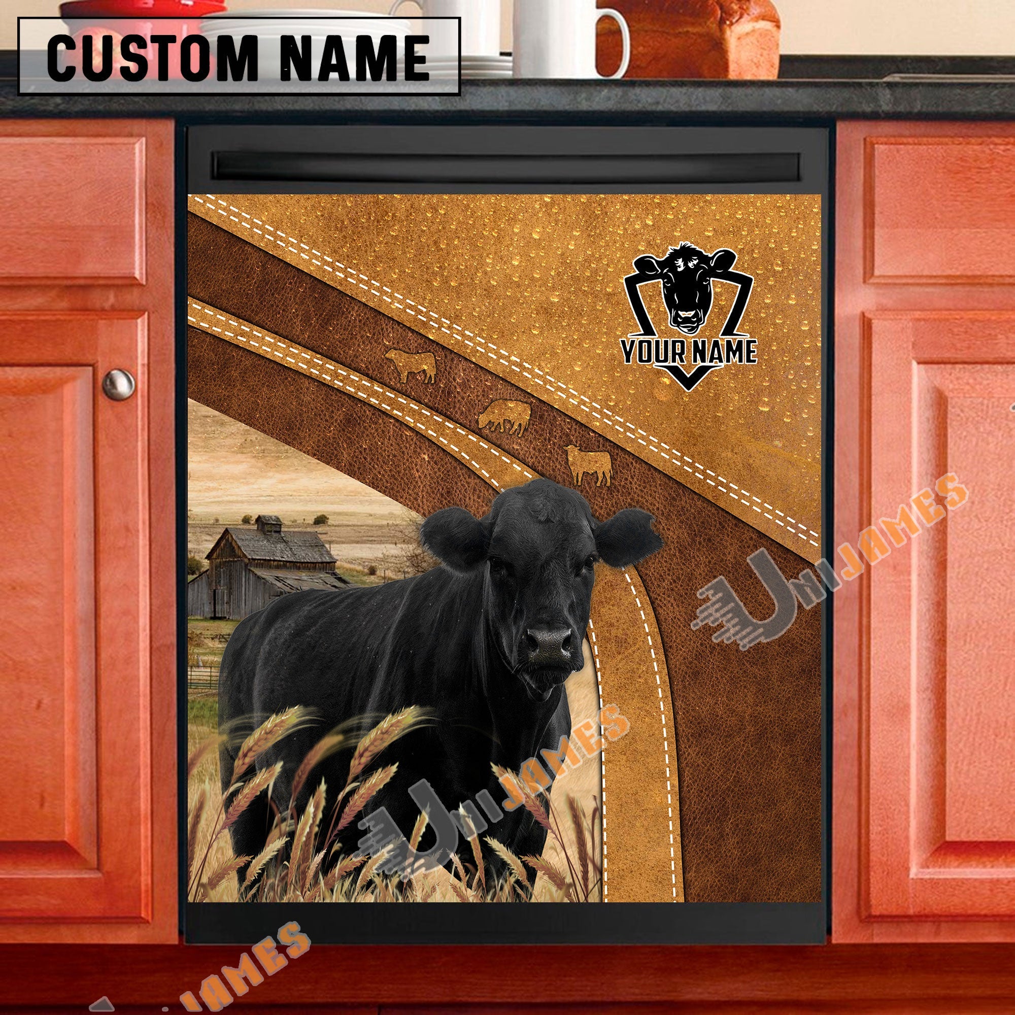 Black Angus Brown Custom Name Dishwasher Door Cover