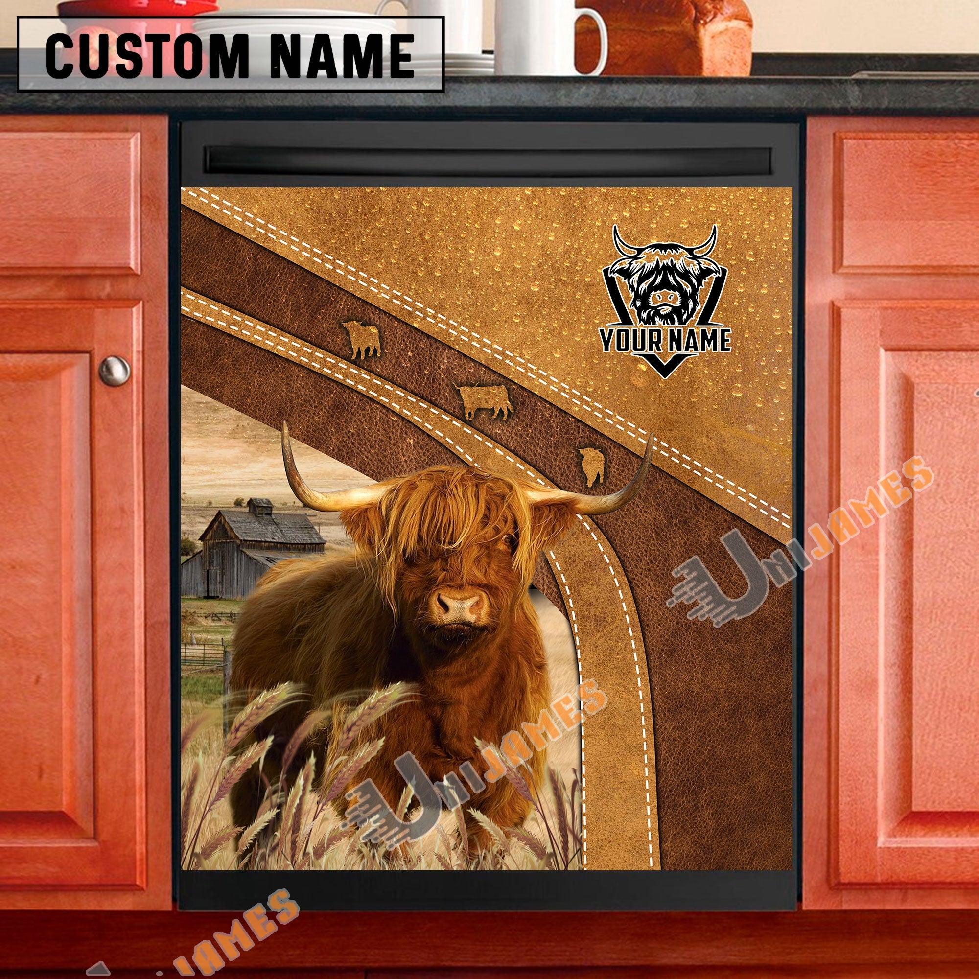 Highland Brown Custom Name Dishwasher Door Cover