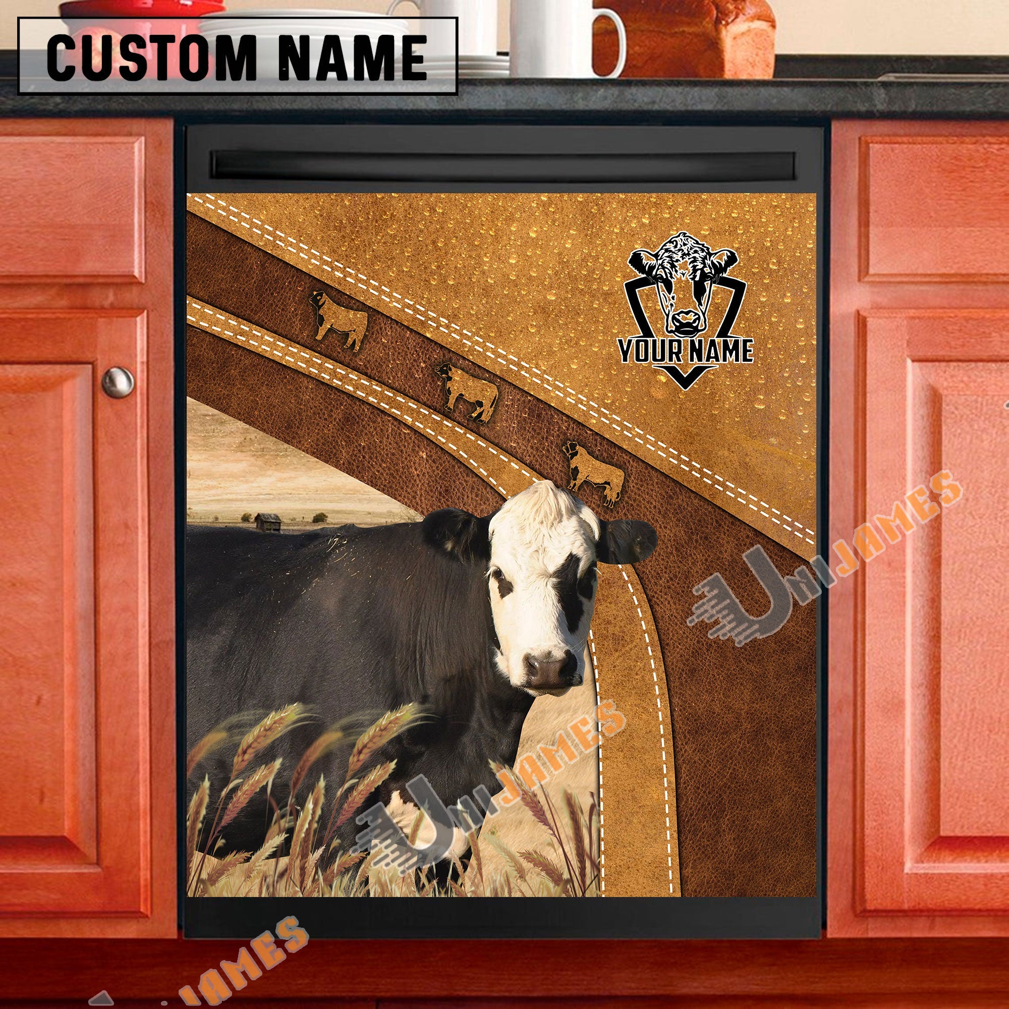 Holstein Brown Custom Name Dishwasher Door Cover