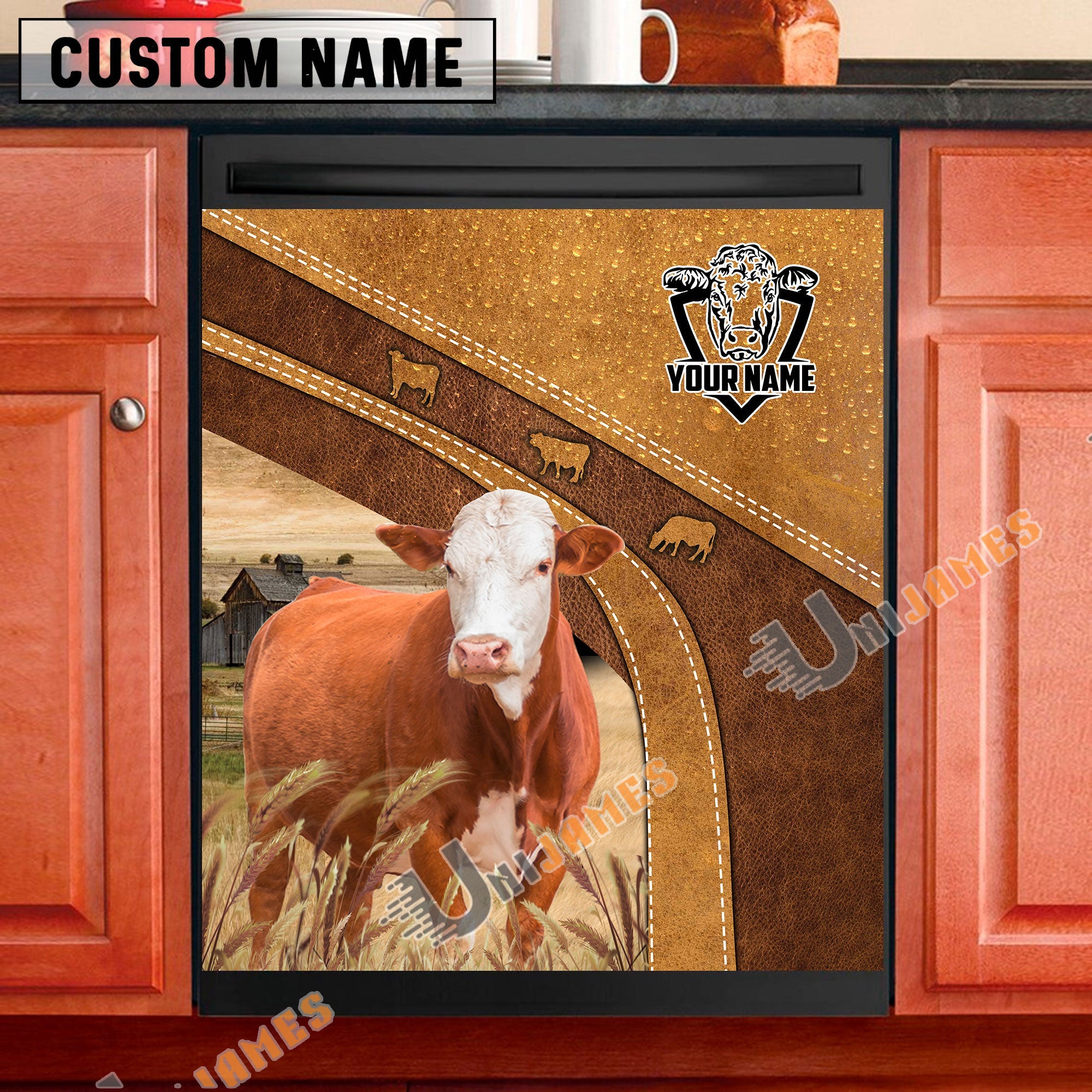 Simmental Brown Custom Name Dishwasher Door Cover