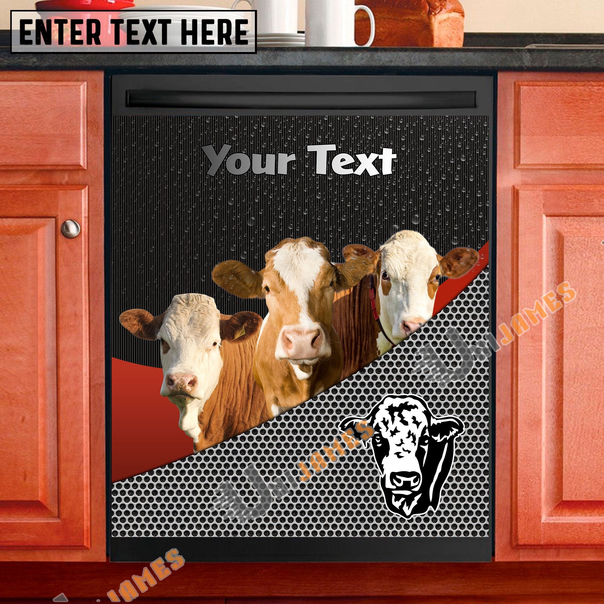 Simmental Cattle Metal Pattern Custom Name Dishwasher Door Cover