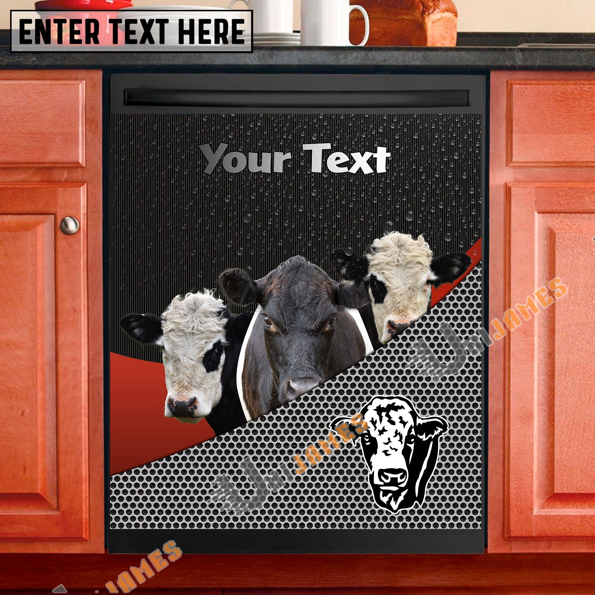 Belted Galloway Cattle Metal Pattern Custom Name Dishwasher Door Cover