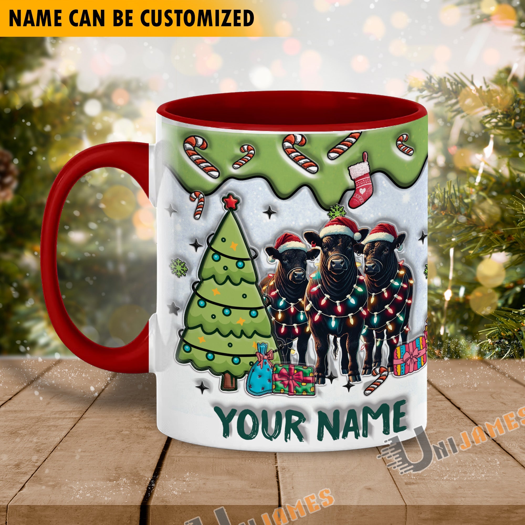 Black Angus Christmas Personalized Name Two Tone Mug