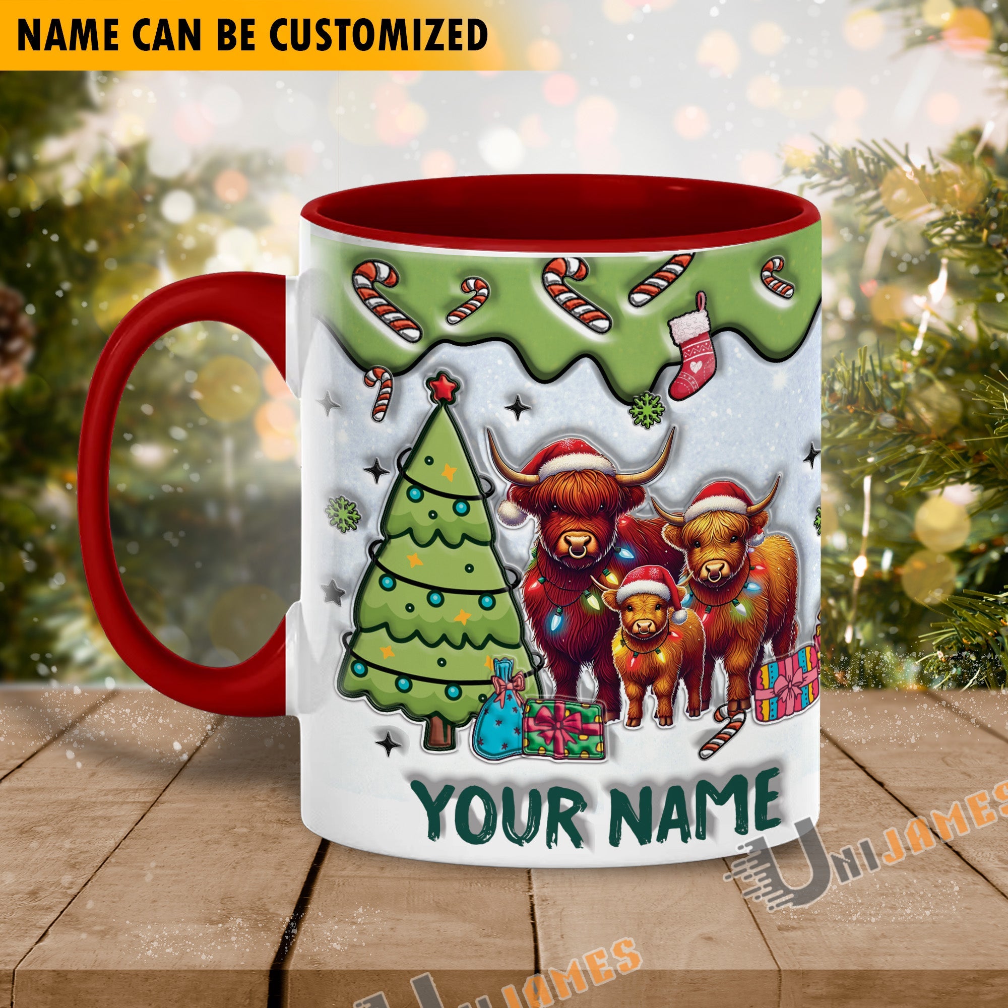 Highland Cattle Christmas Personalized Name Two Tone Mug