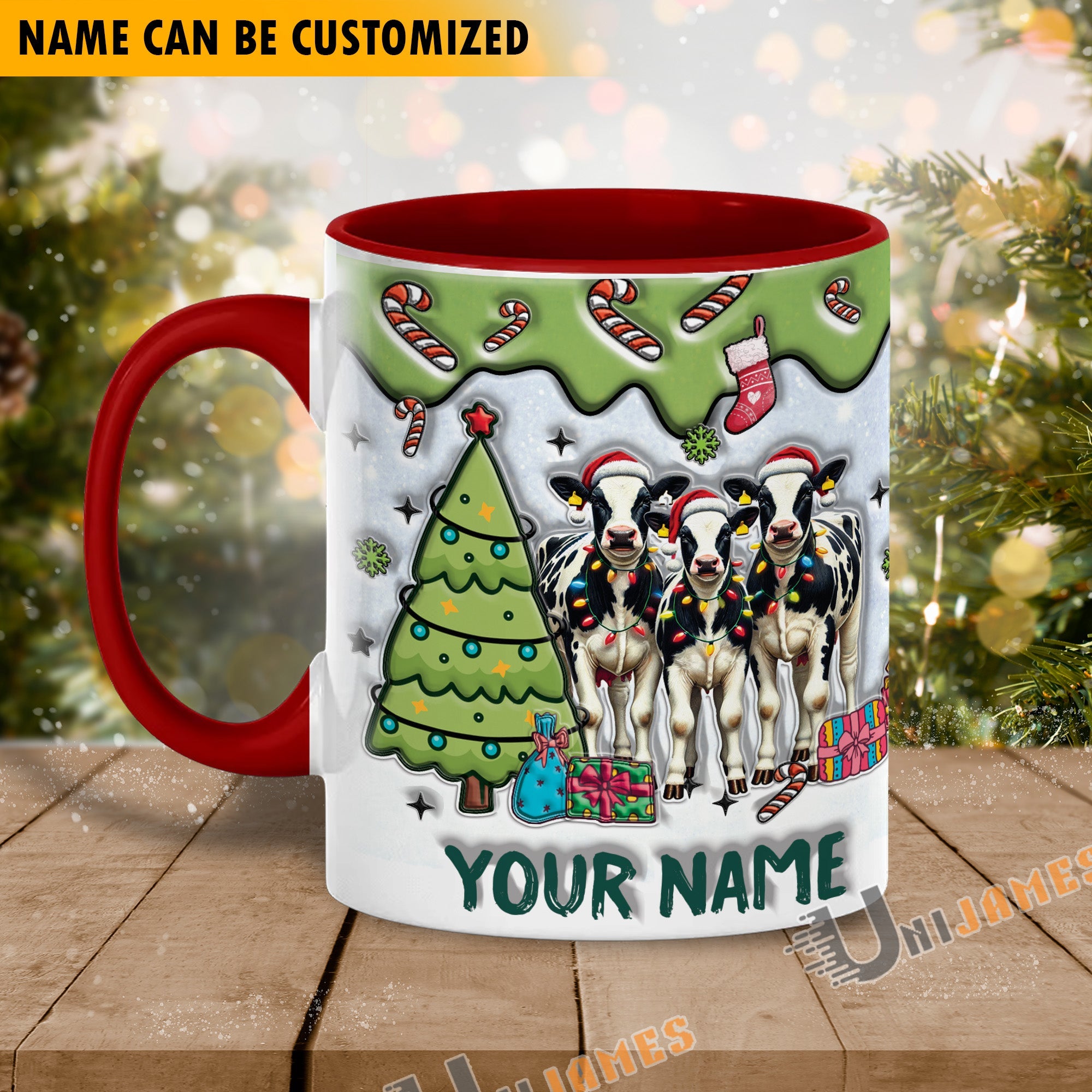Holstein Christmas Personalized Name Two Tone Mug