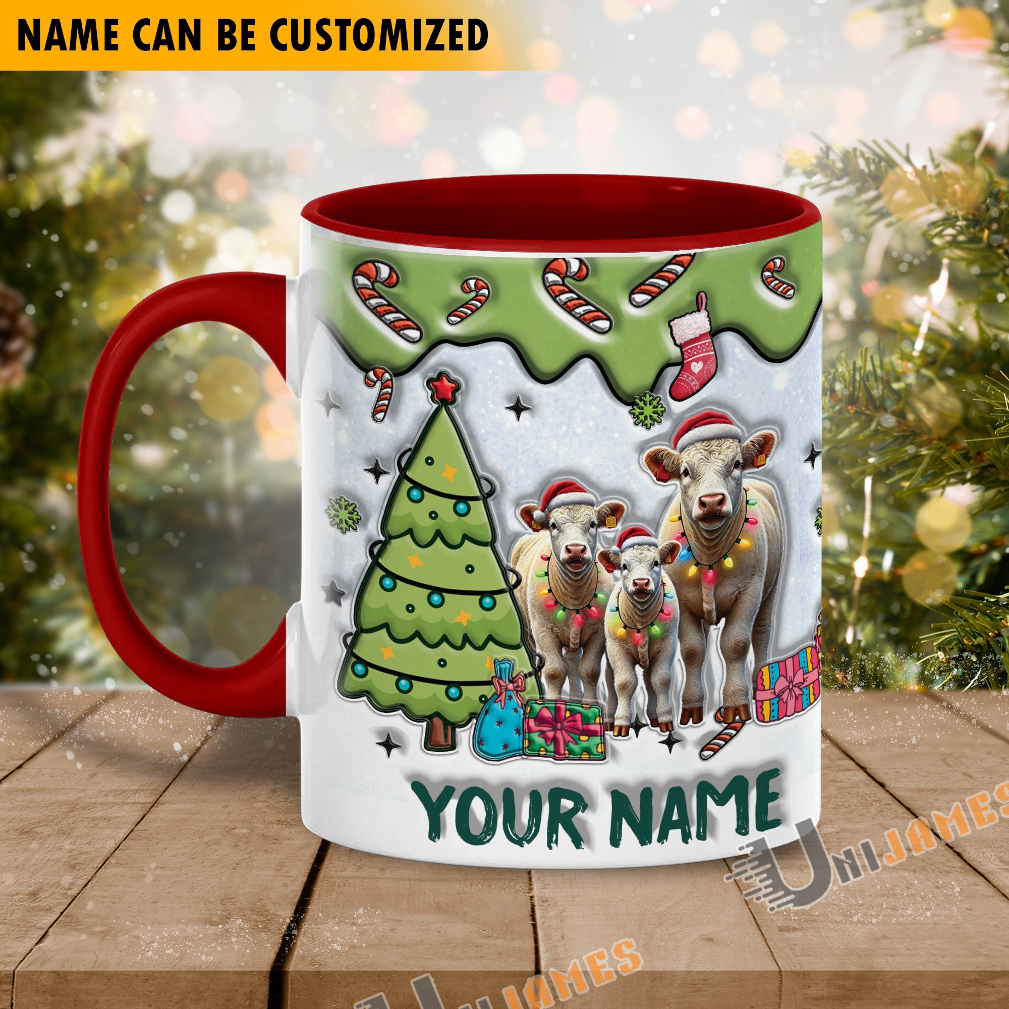 Charolais Christmas Personalized Name Two Tone Mug