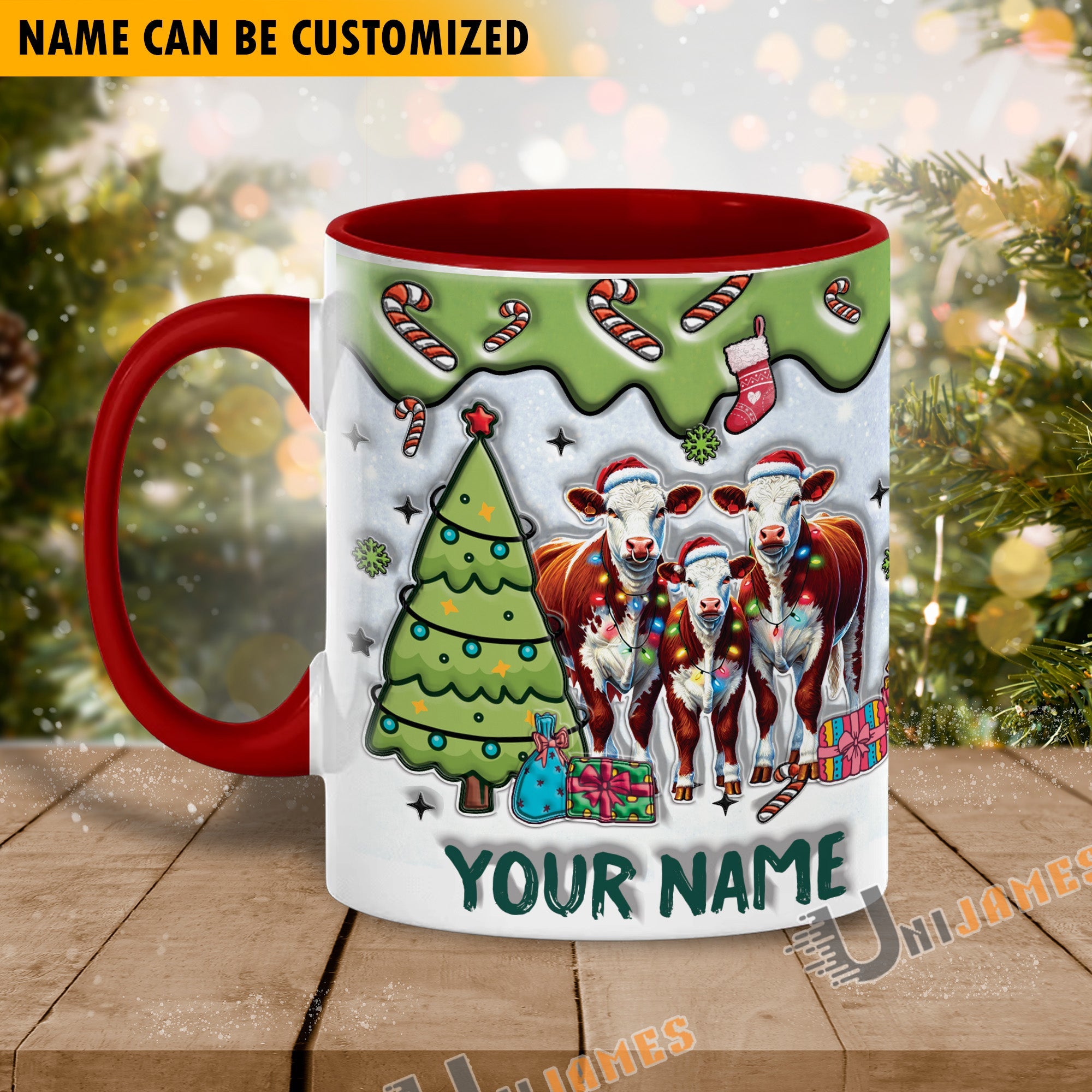 Hereford Christmas Personalized Name Two Tone Mug