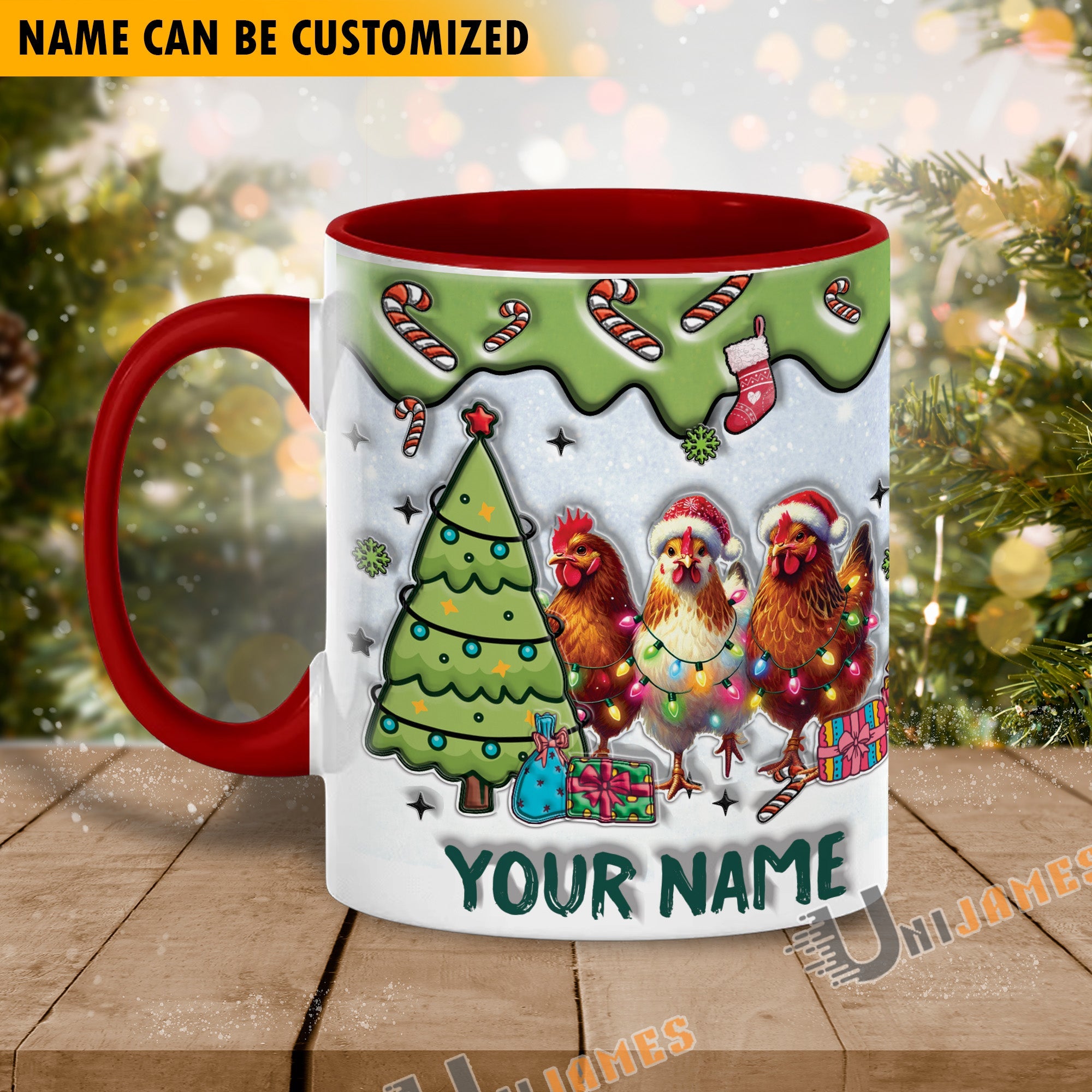 Chicken Christmas Personalized Name Two Tone Mug