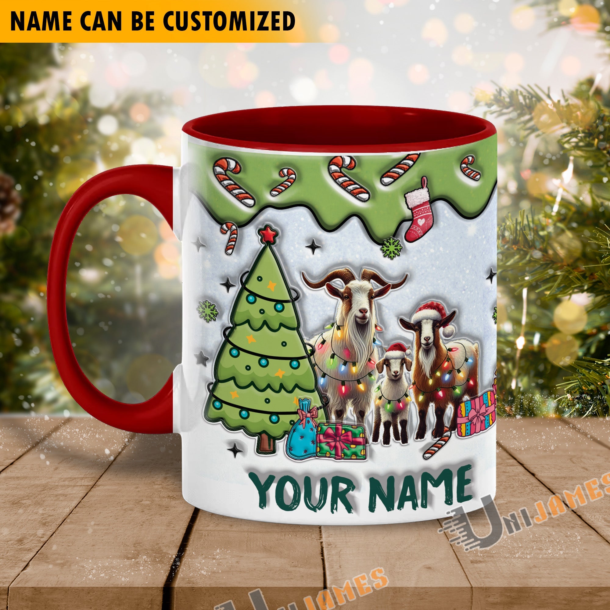 Goat Christmas Personalized Name Two Tone Mug