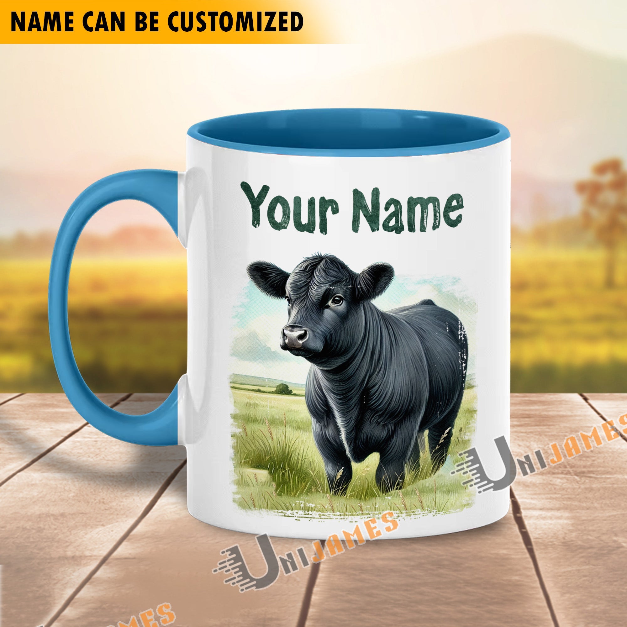 Black Angus Personalized Name Two Tone Mug