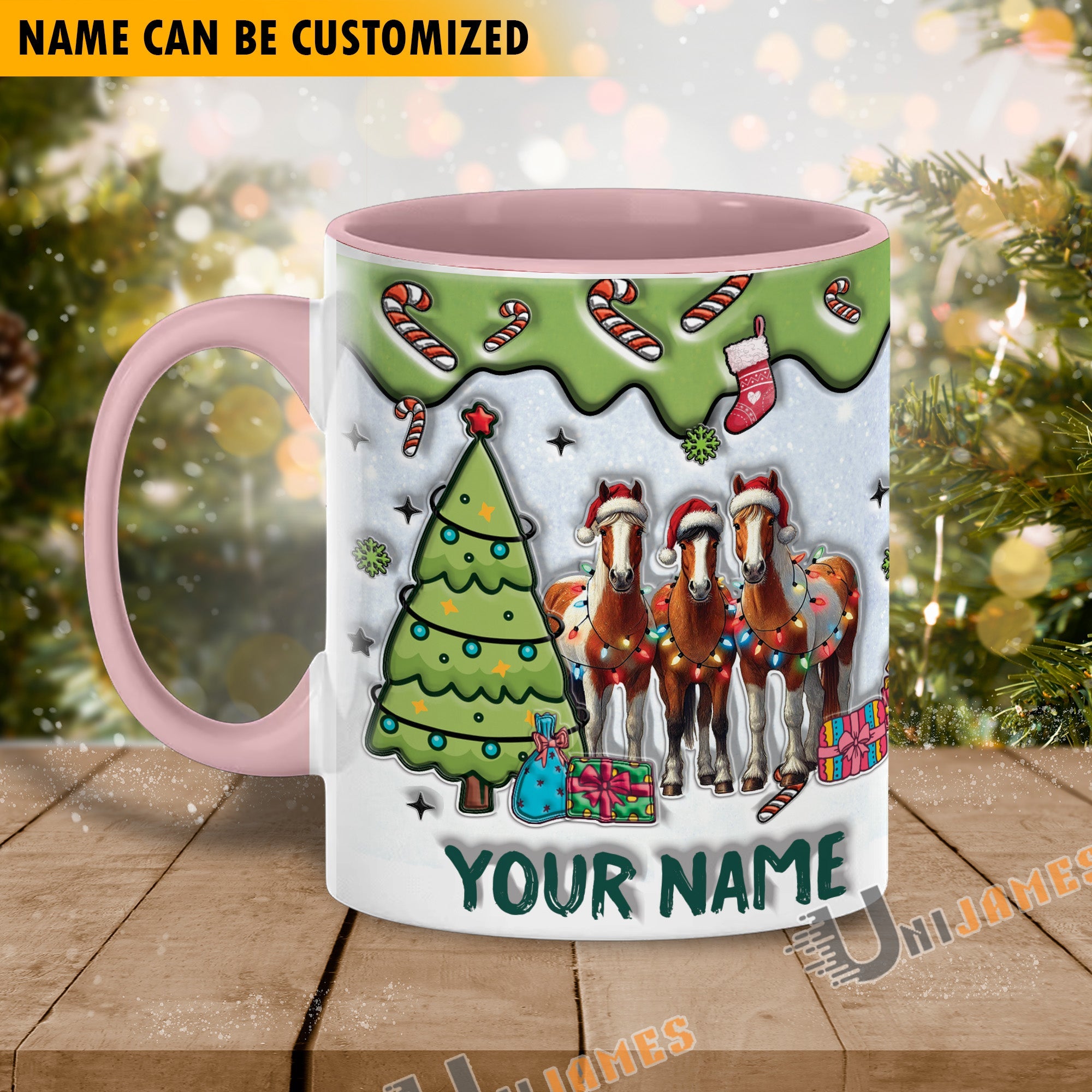 Horse Christmas Personalized Name Two Tone Mug