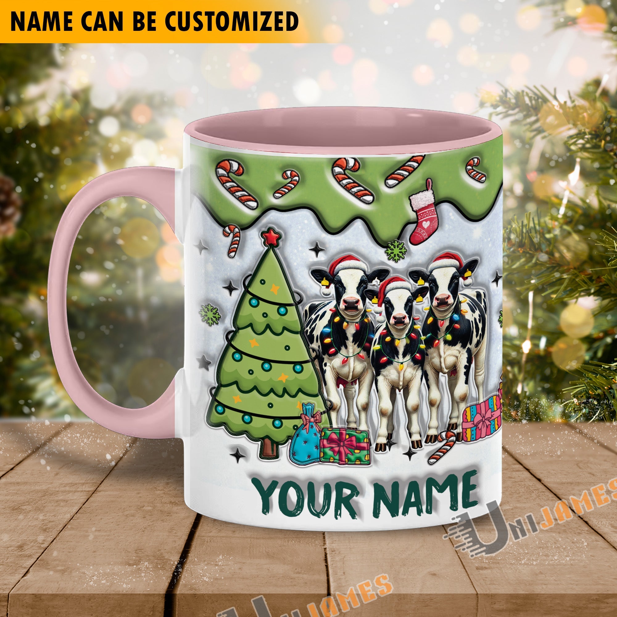 Holstein Christmas Personalized Name Two Tone Mug