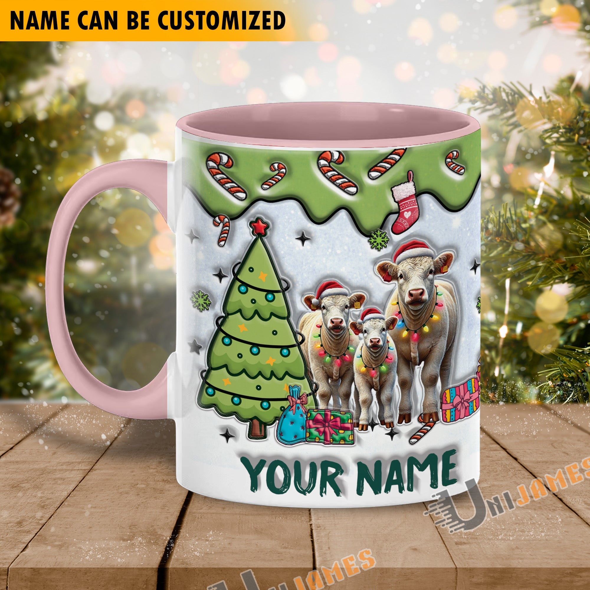 Charolais Christmas Personalized Name Two Tone Mug