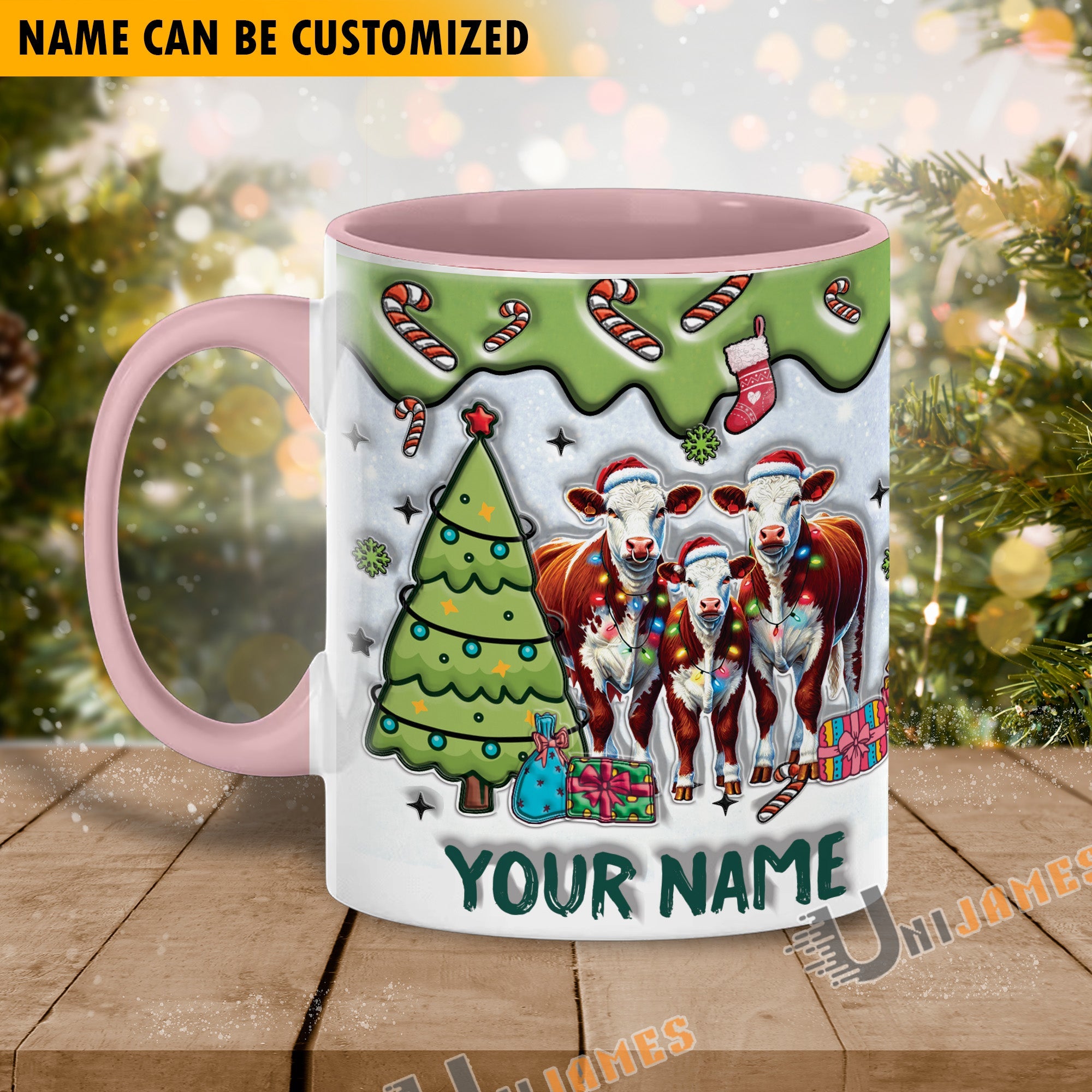 Hereford Christmas Personalized Name Two Tone Mug
