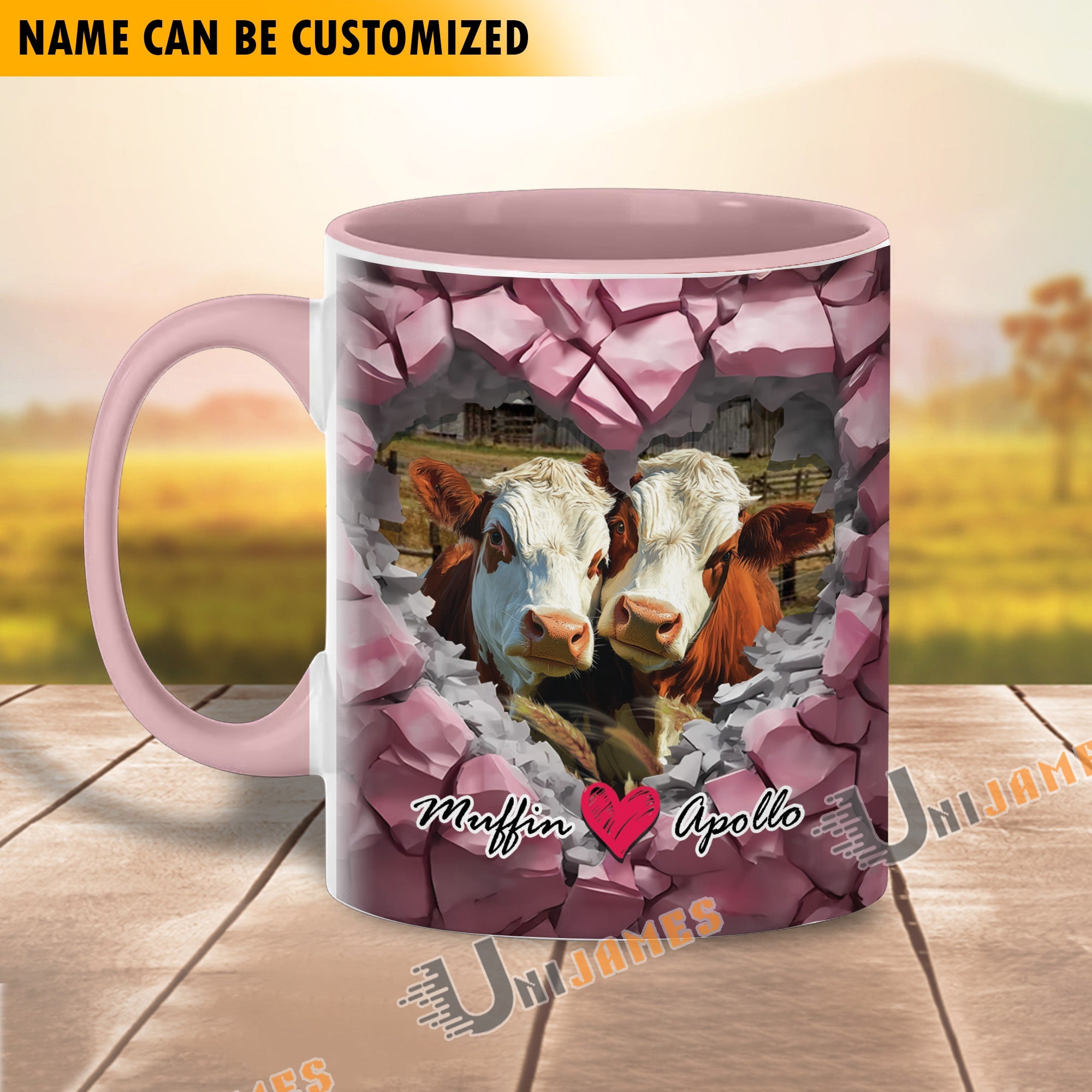 Hereford Couple Personalized Name Two Tone Mug