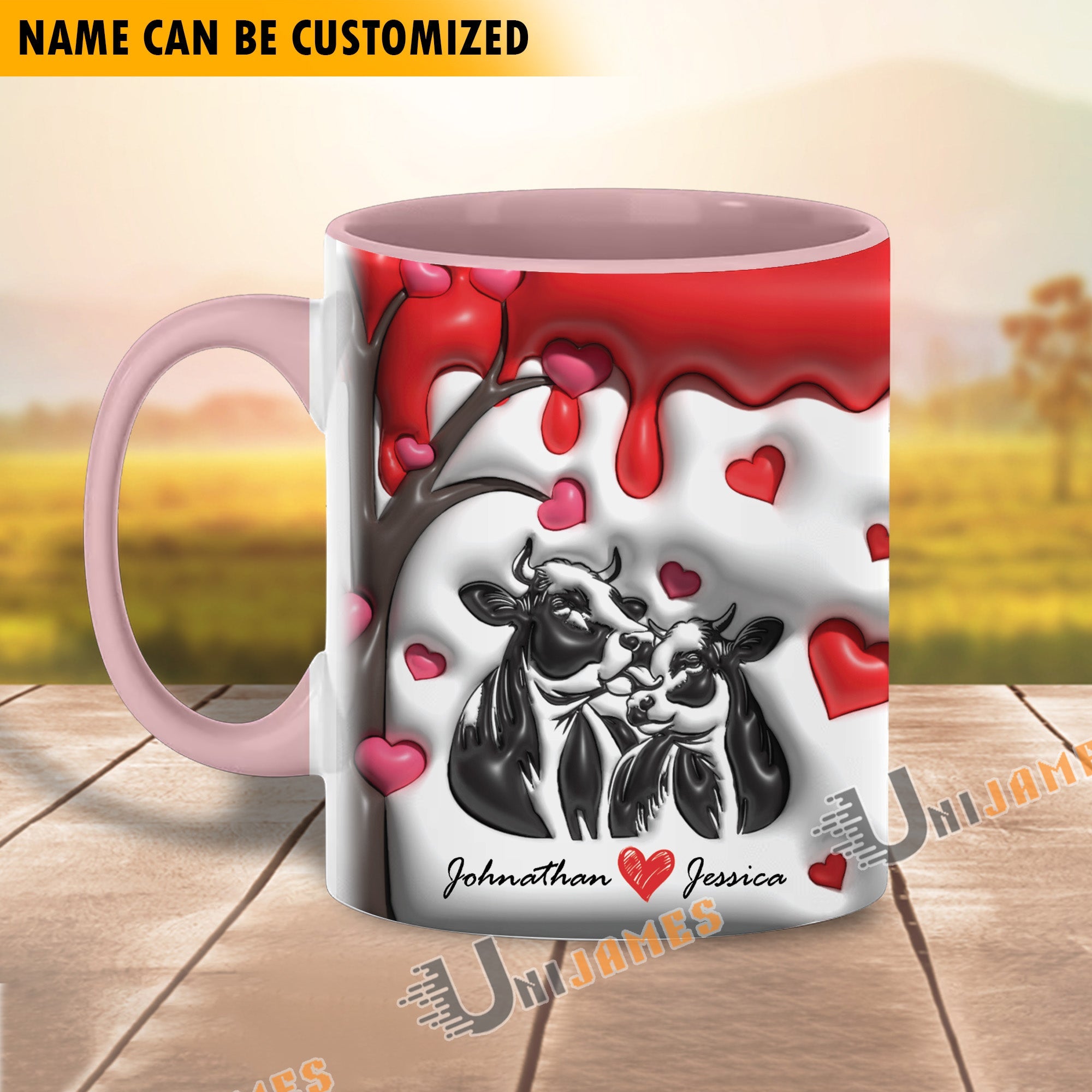 Sweet Holstein Couple Personalized Name Two Tone Mug