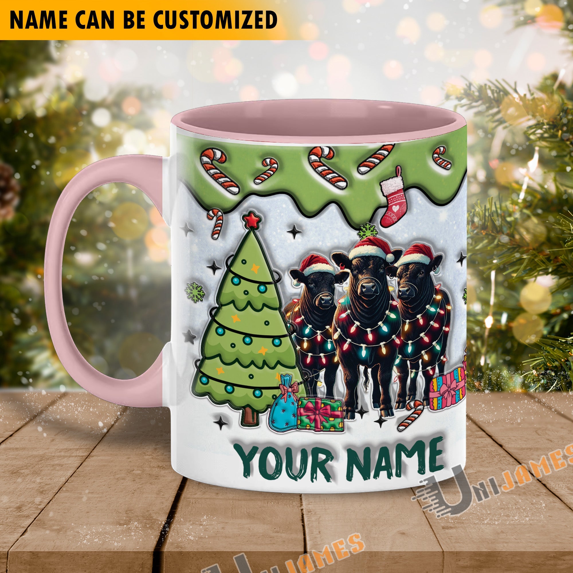 Black Angus Christmas Personalized Name Two Tone Mug