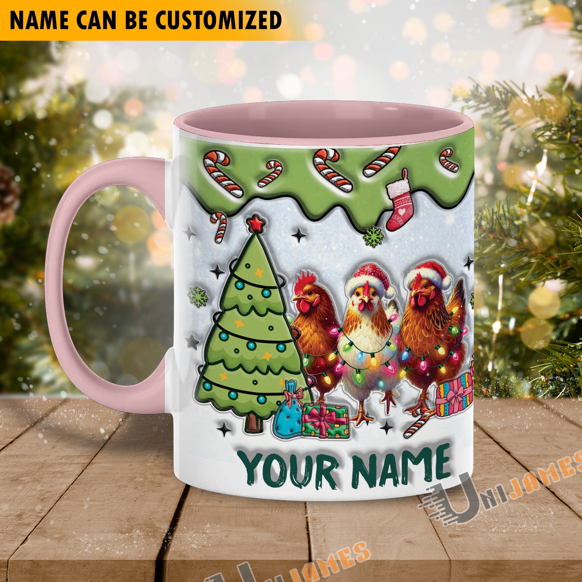 Chicken Christmas Personalized Name Two Tone Mug