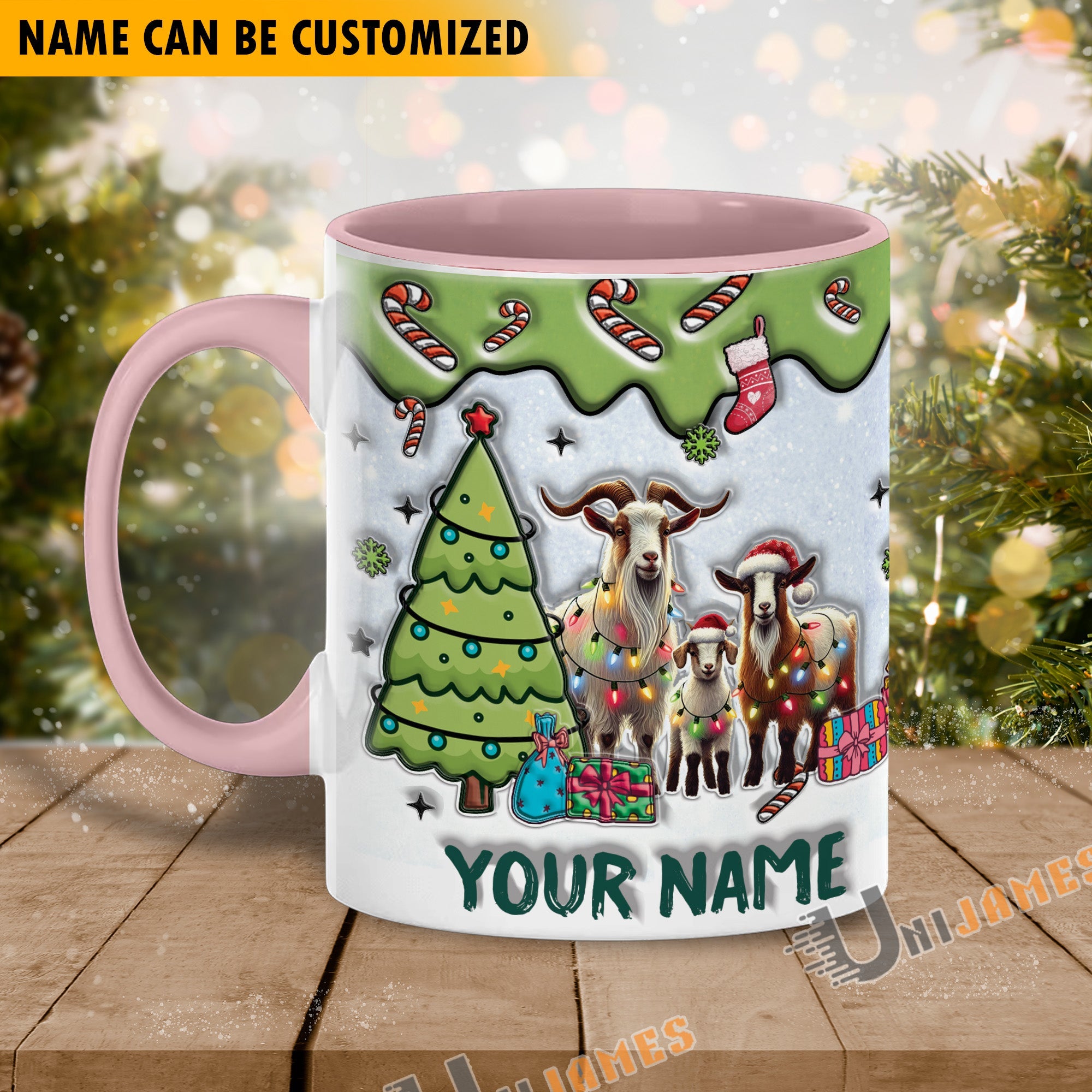 Goat Christmas Personalized Name Two Tone Mug