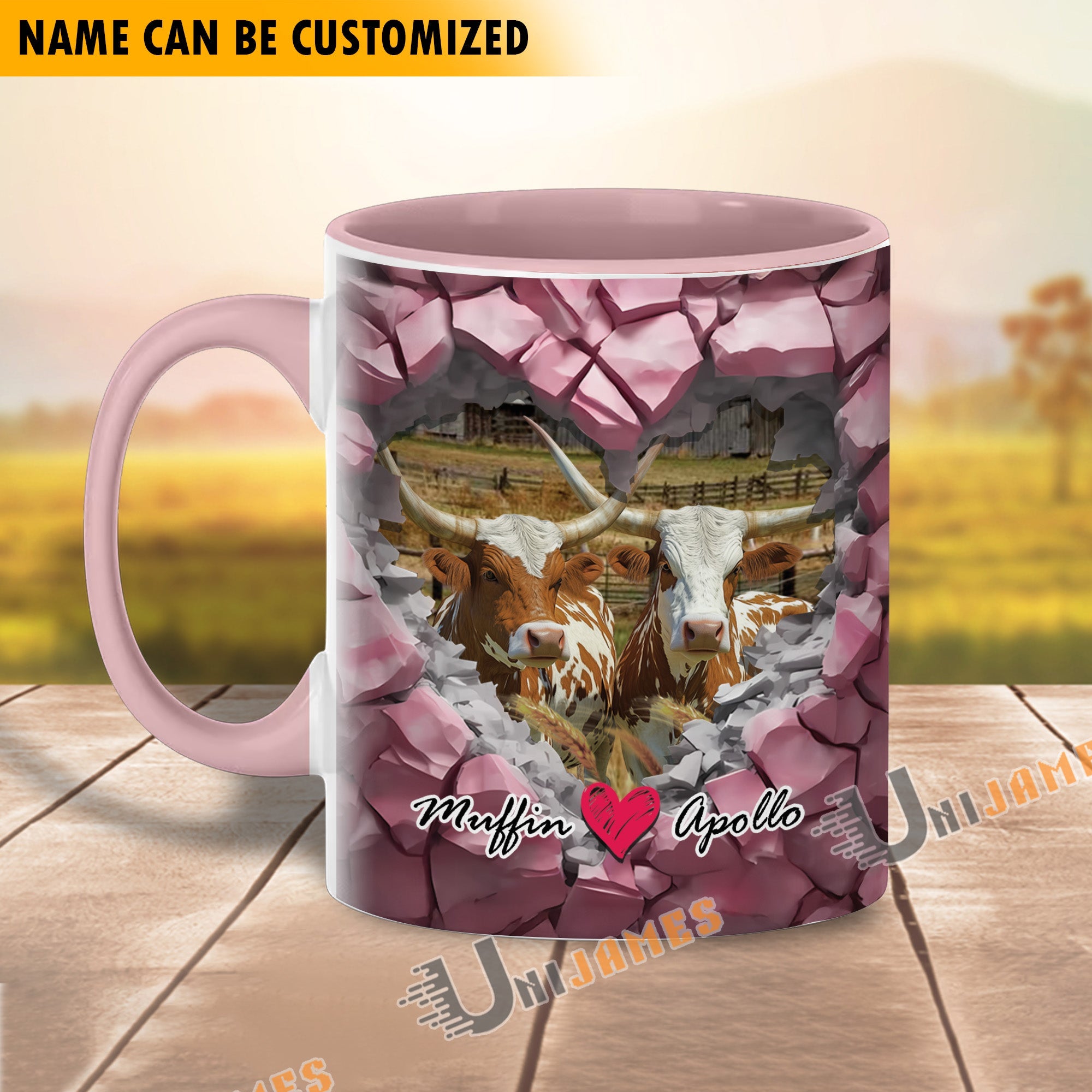 Texas Longhorn Couple Personalized Name Two Tone Mug