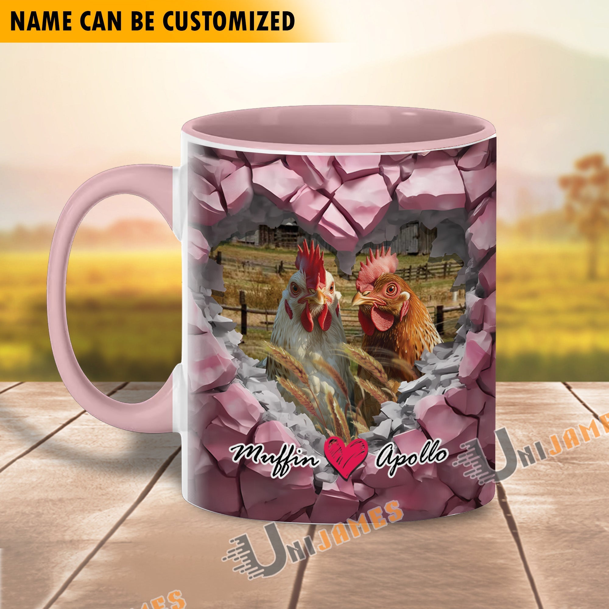 Chicken Couple Personalized Name Two Tone Mug