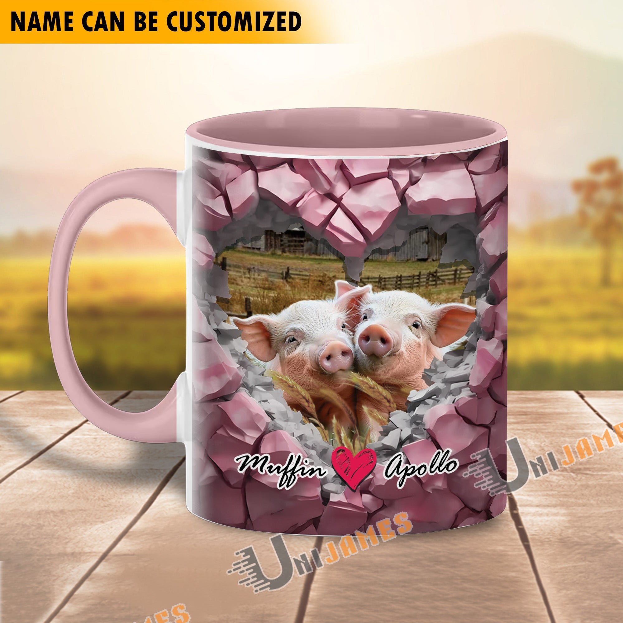 Pig Couple Personalized Name Two Tone Mug