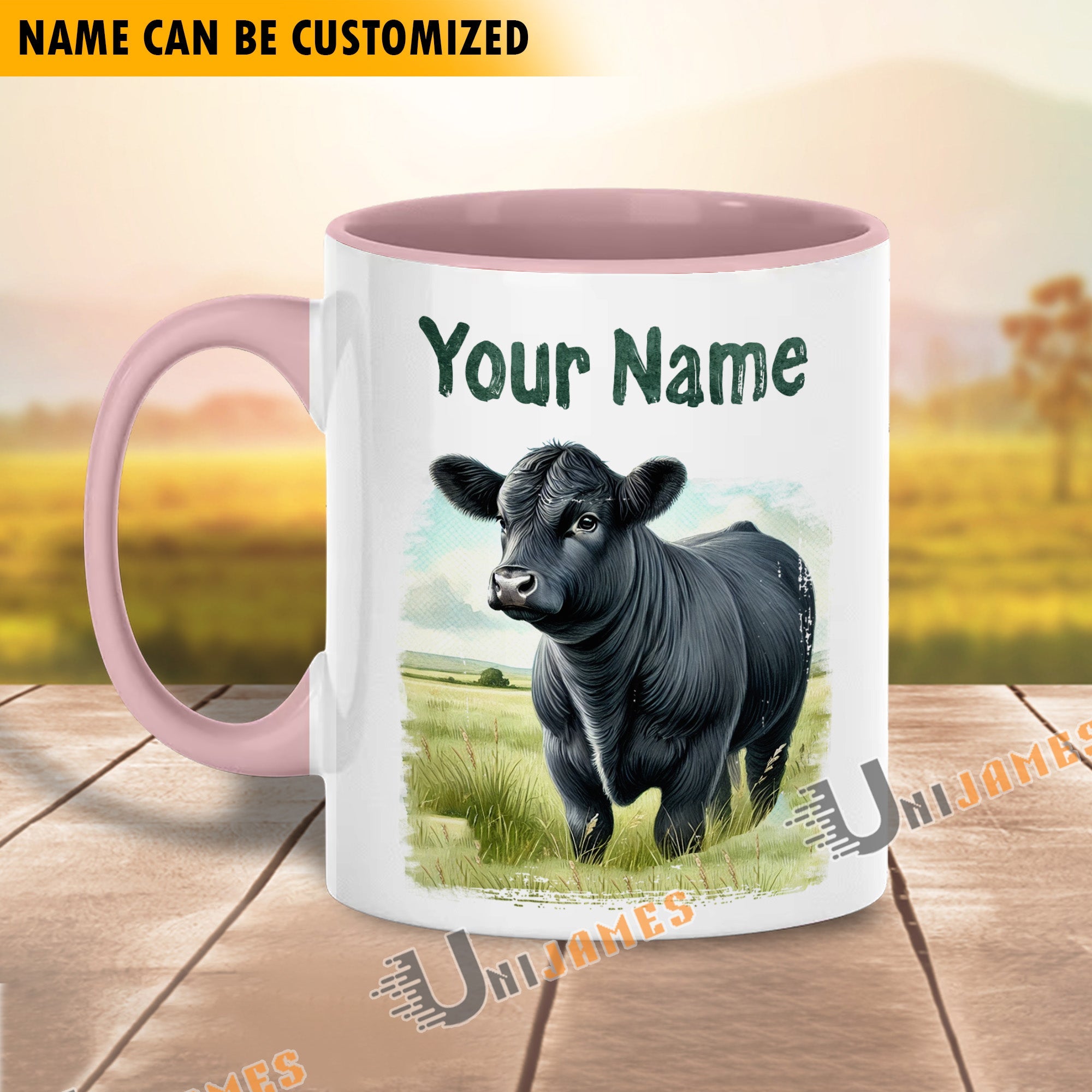 Black Angus Personalized Name Two Tone Mug