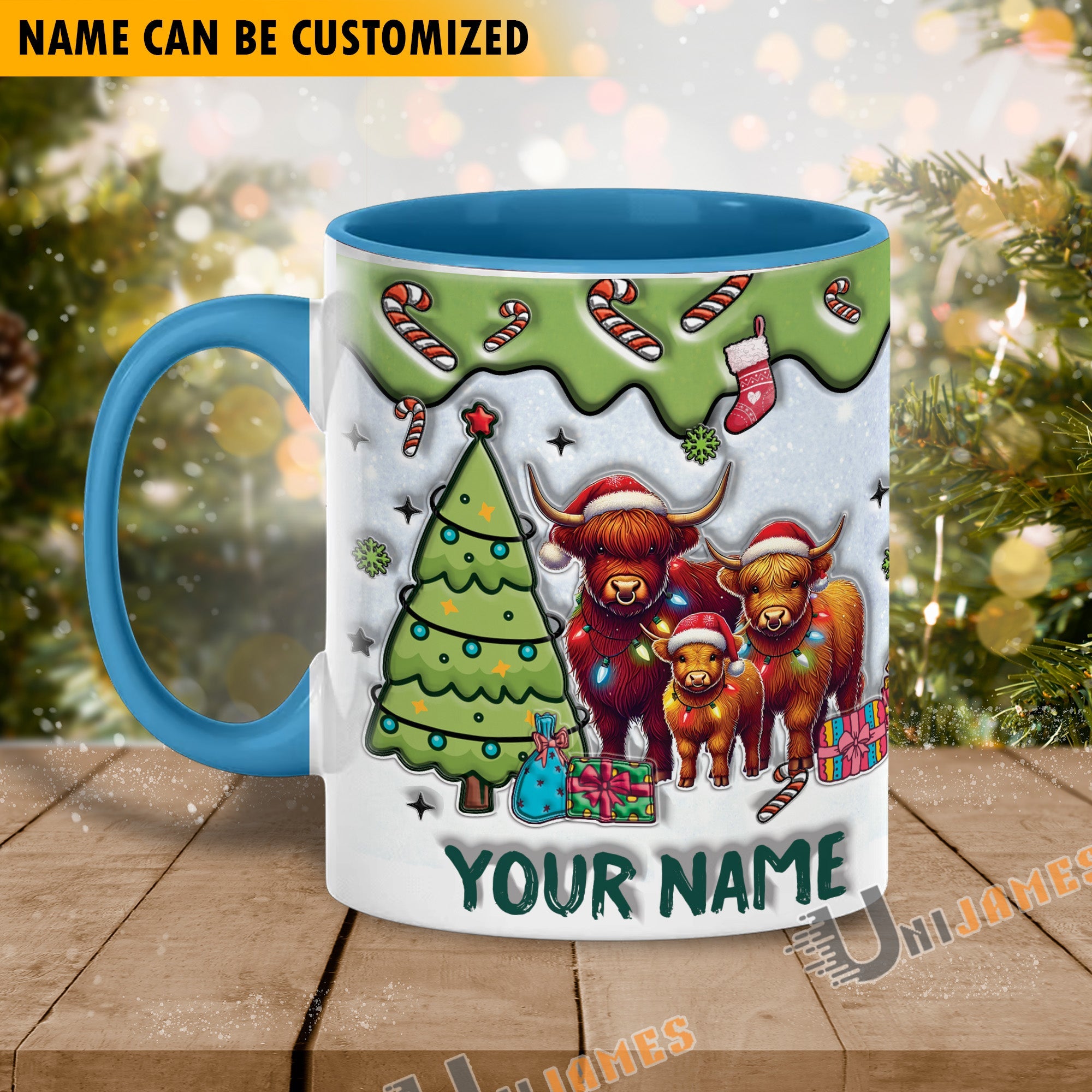 Highland Cattle Christmas Personalized Name Two Tone Mug