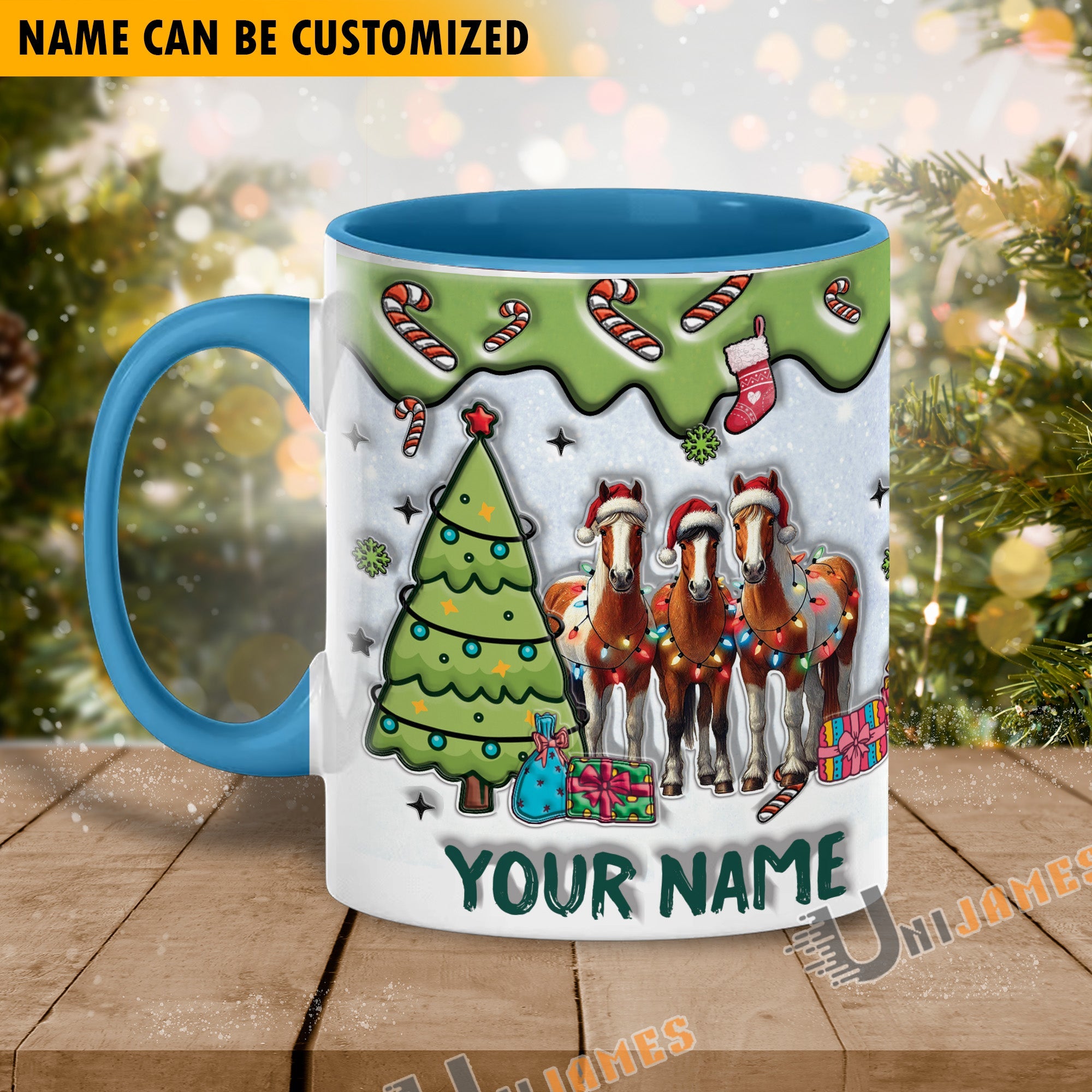 Horse Christmas Personalized Name Two Tone Mug