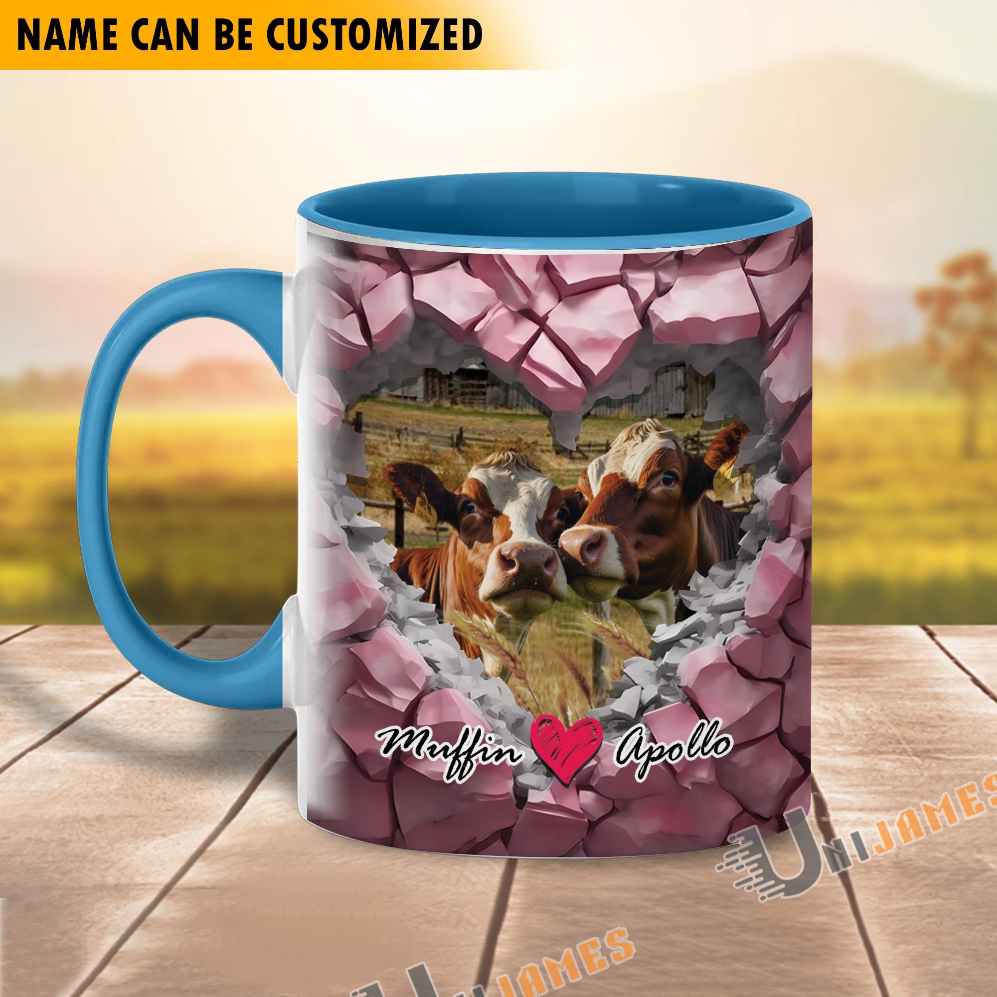 Holstein Couple Personalized Name Two Tone Mug