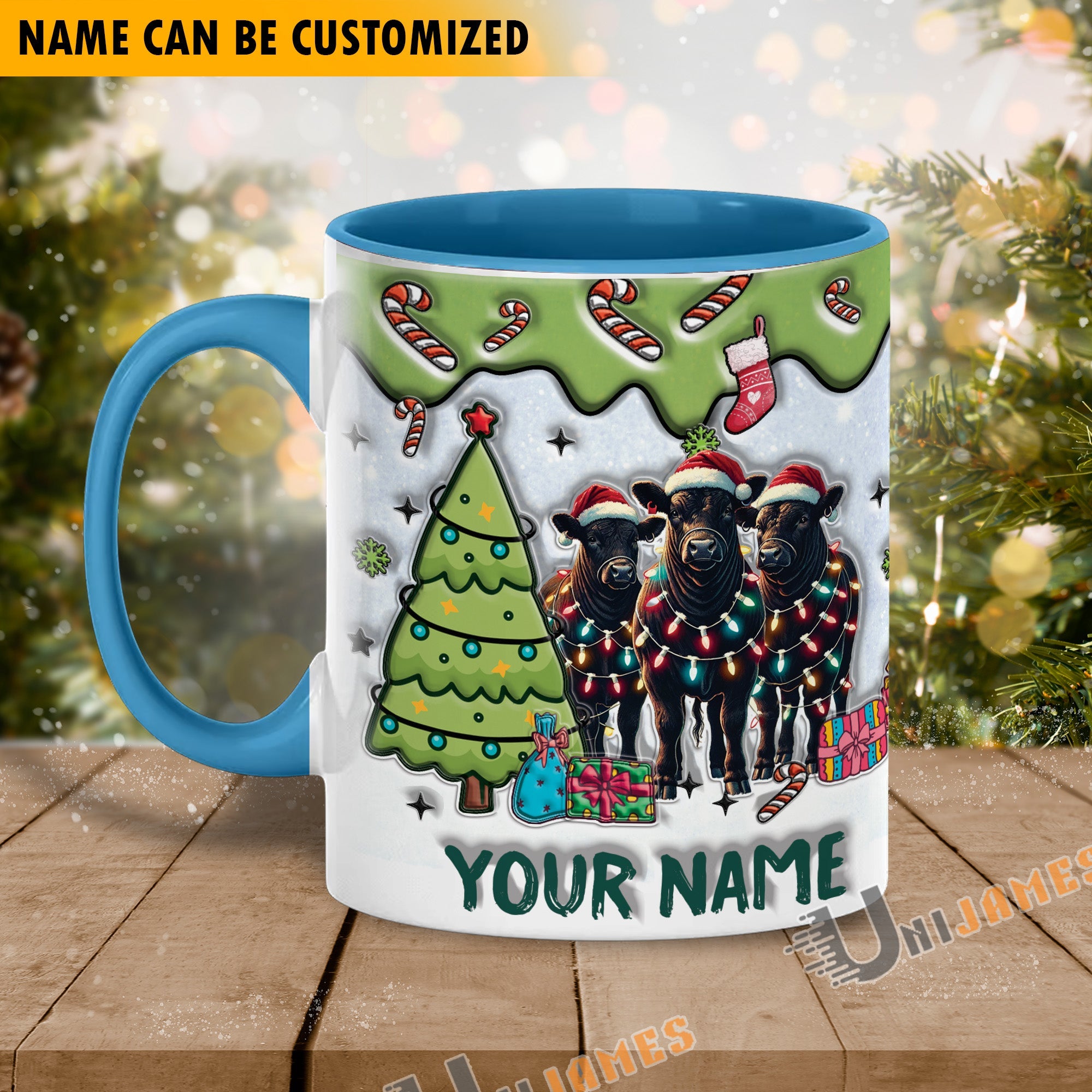 Black Angus Christmas Personalized Name Two Tone Mug