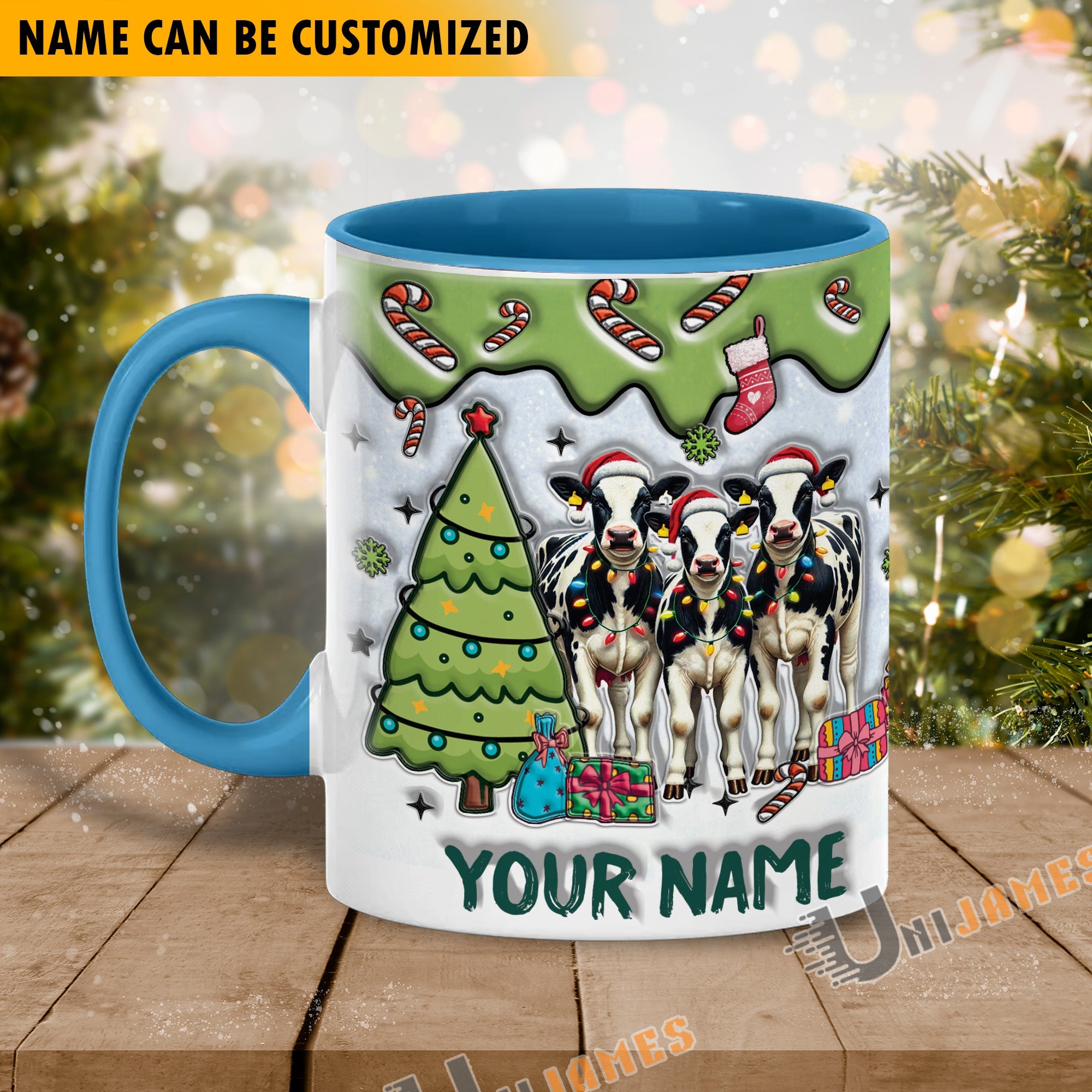 Holstein Christmas Personalized Name Two Tone Mug