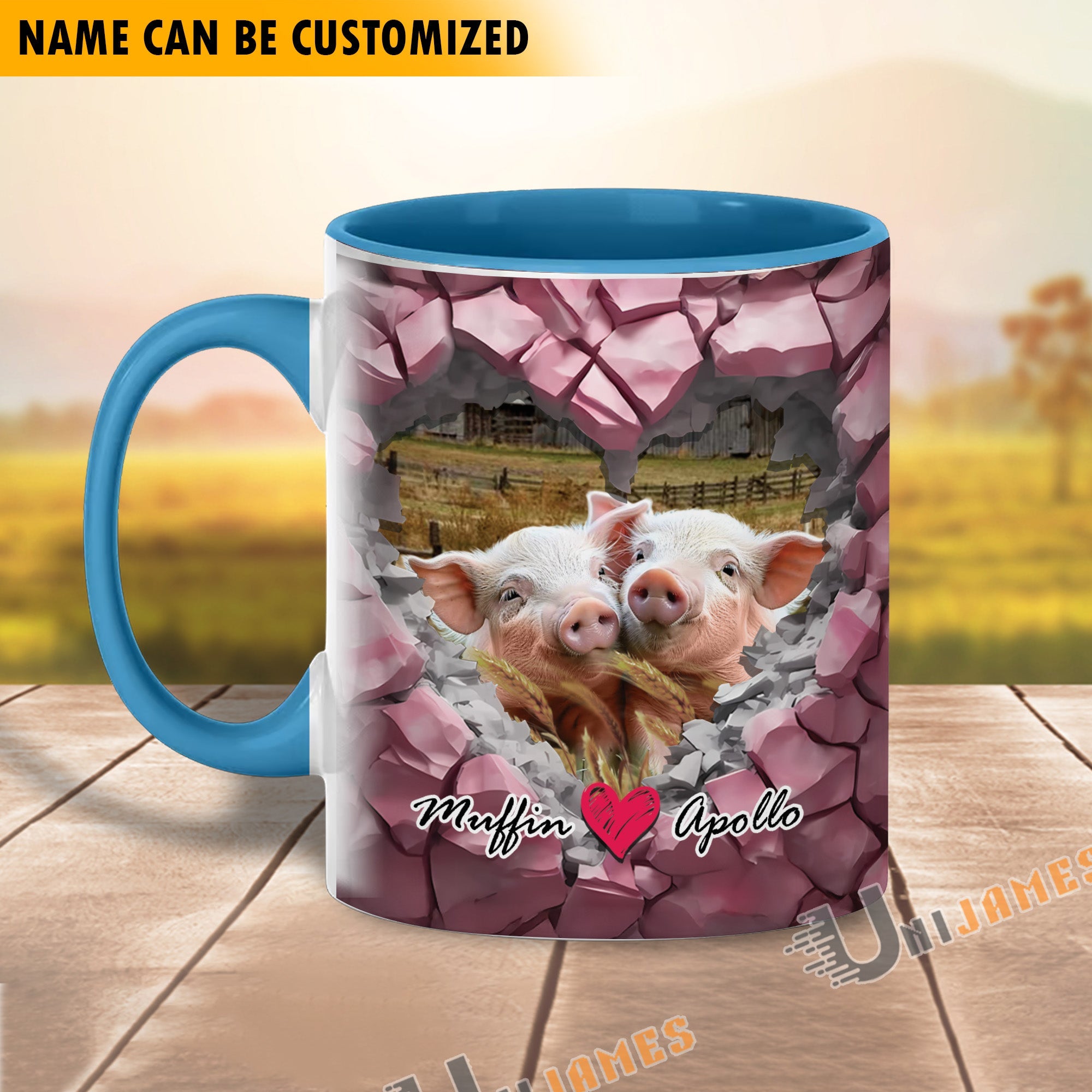 Pig Couple Personalized Name Two Tone Mug