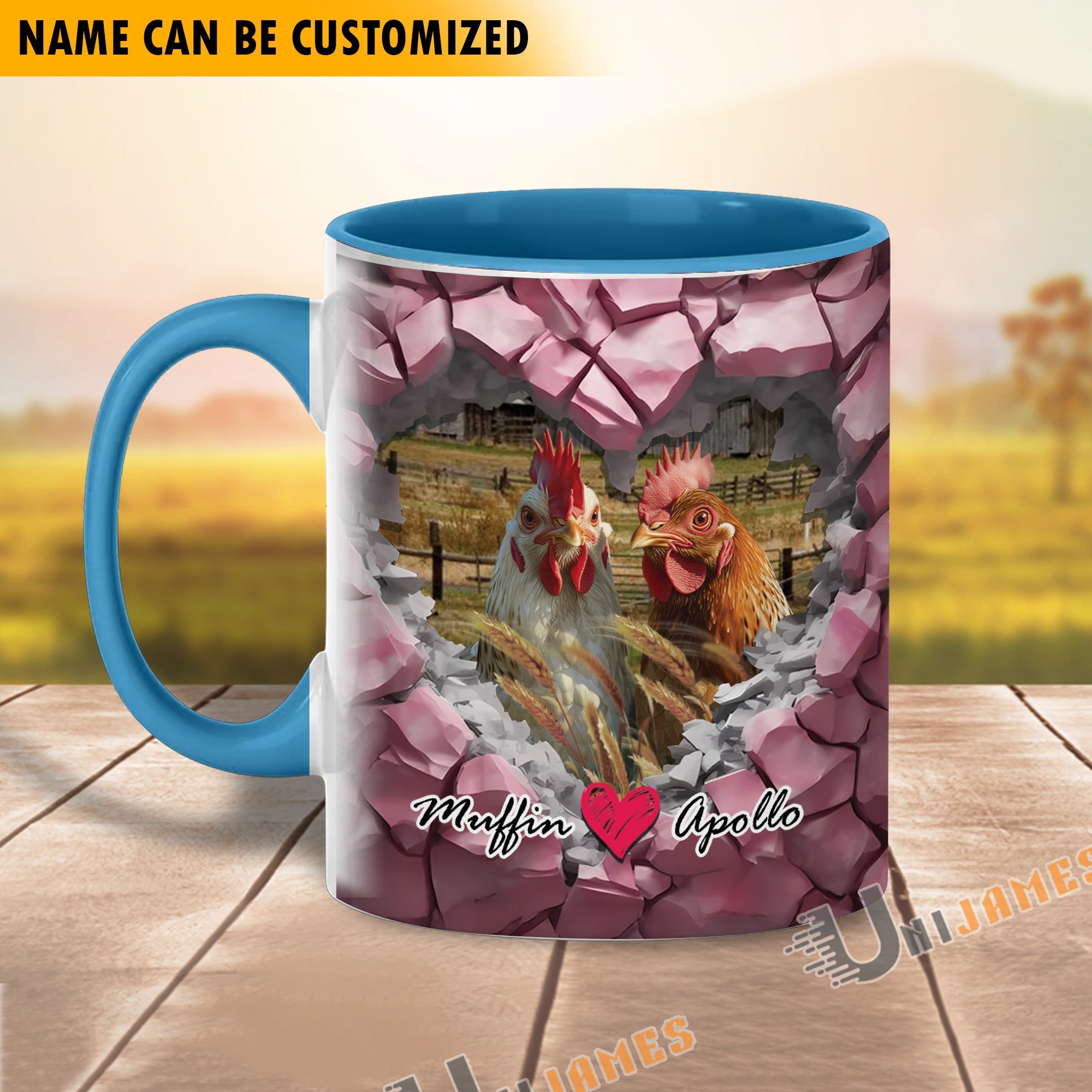 Chicken Couple Personalized Name Two Tone Mug