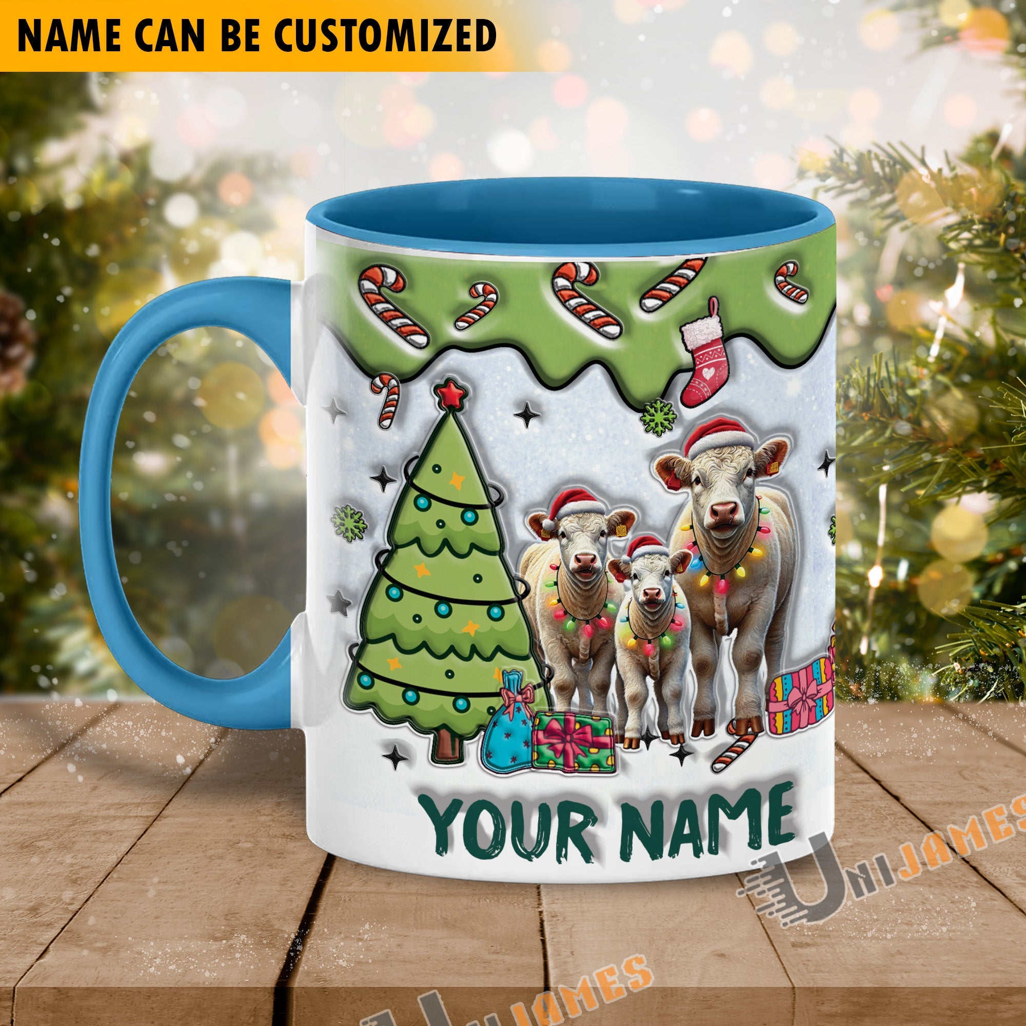 Charolais Christmas Personalized Name Two Tone Mug