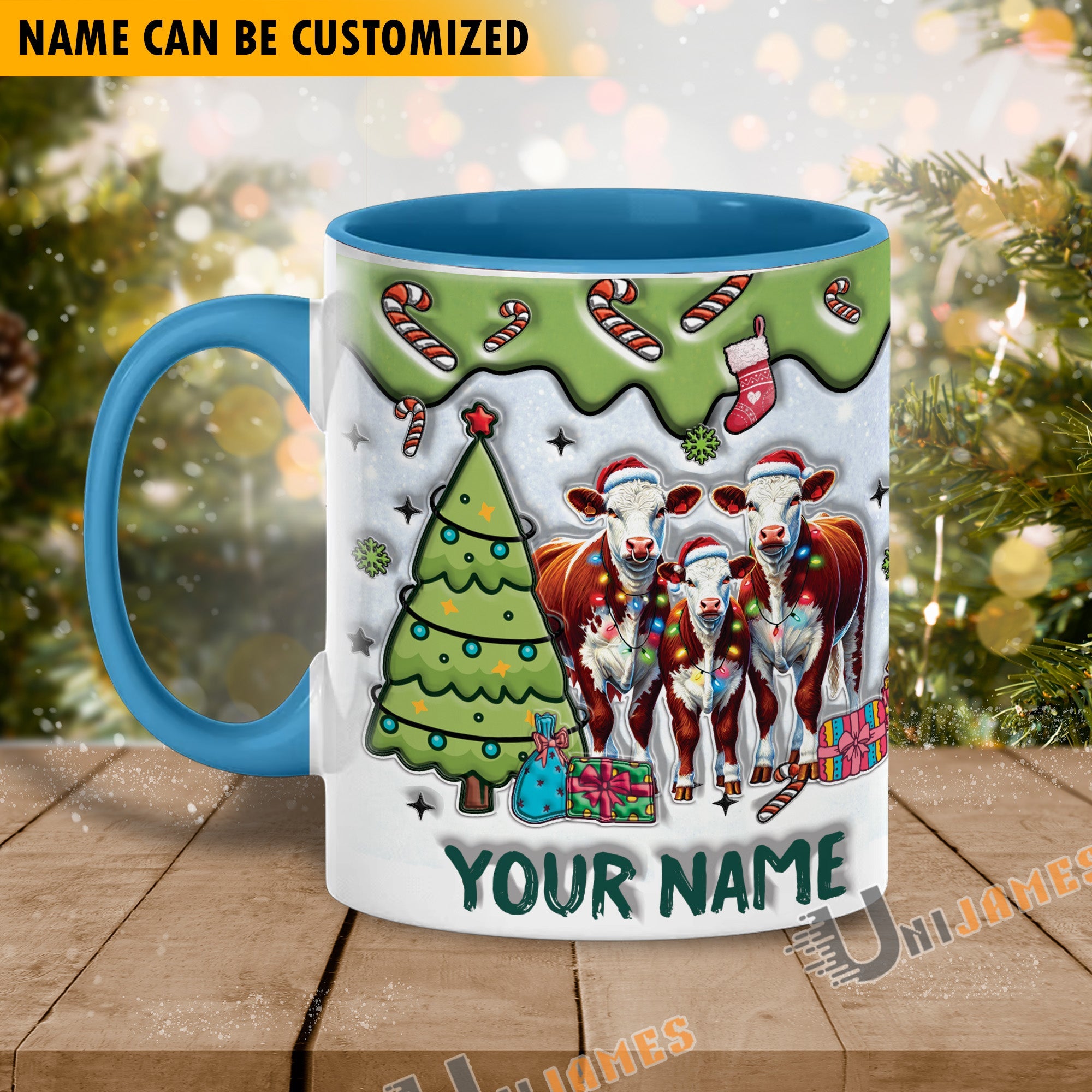Hereford Christmas Personalized Name Two Tone Mug