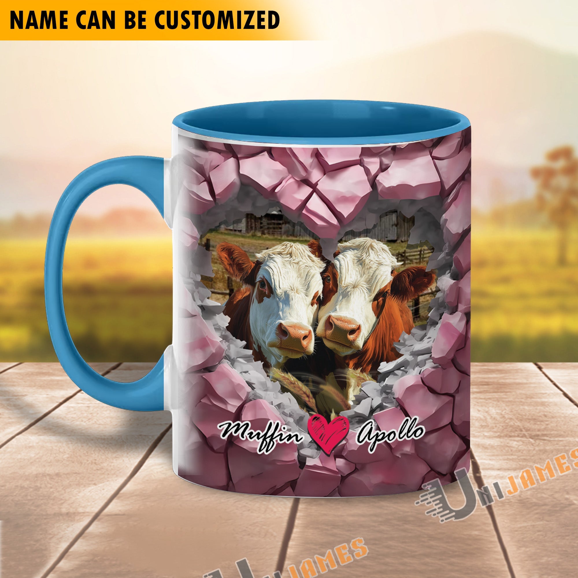 Hereford Couple Personalized Name Two Tone Mug