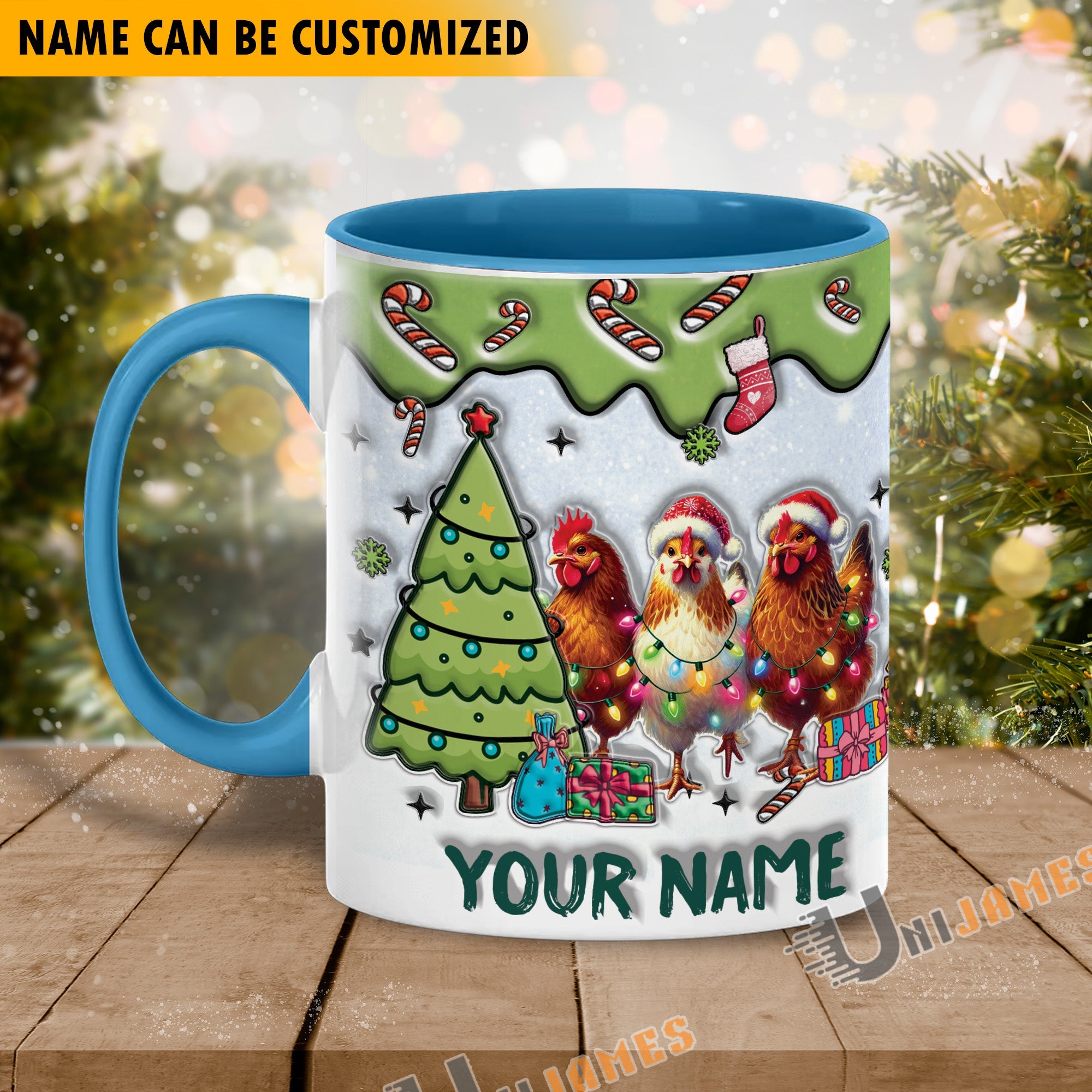 Chicken Christmas Personalized Name Two Tone Mug