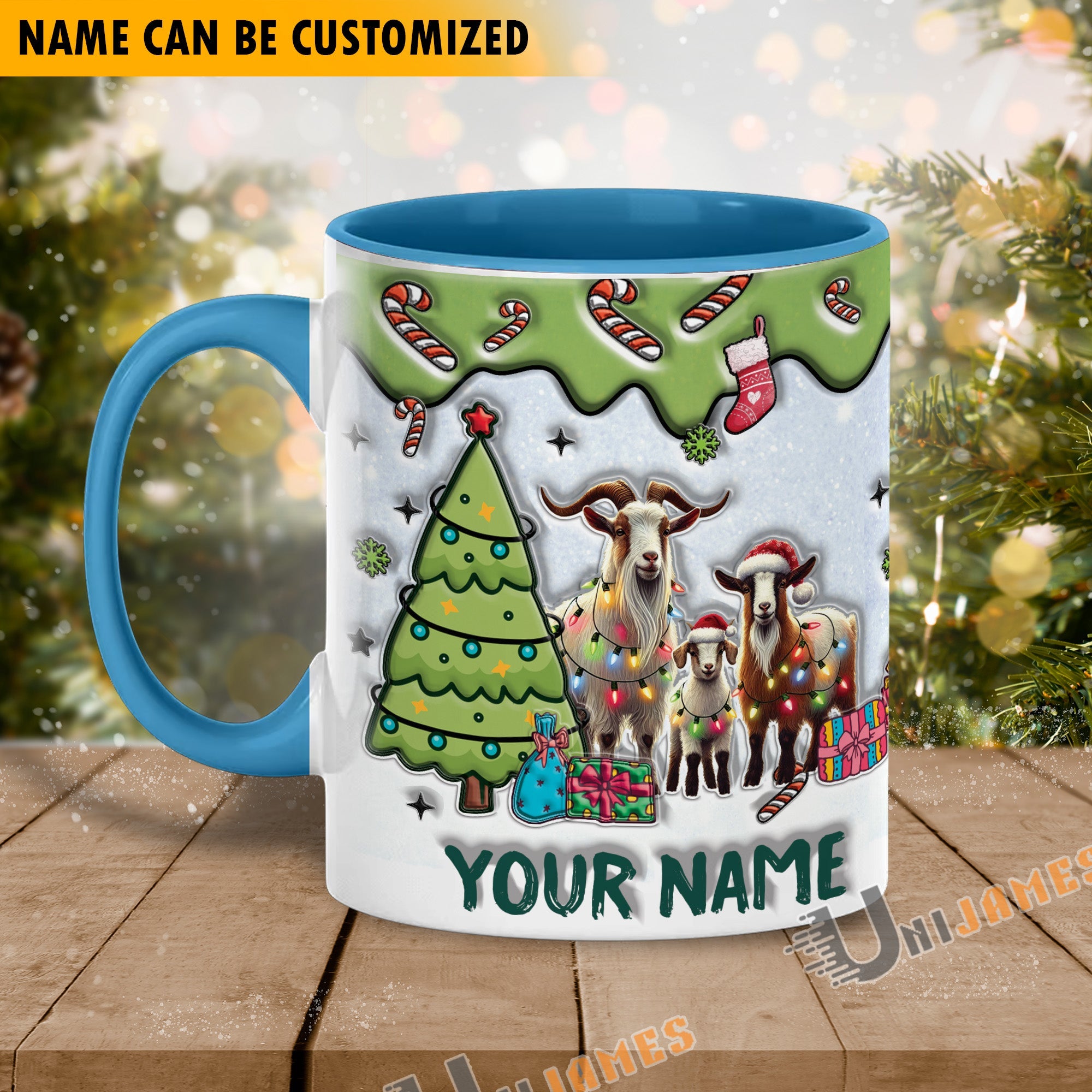 Goat Christmas Personalized Name Two Tone Mug