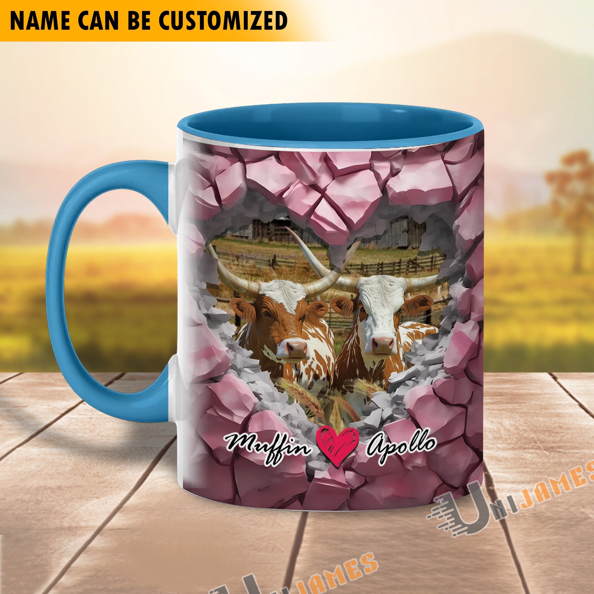 Texas Longhorn Couple Personalized Name Two Tone Mug