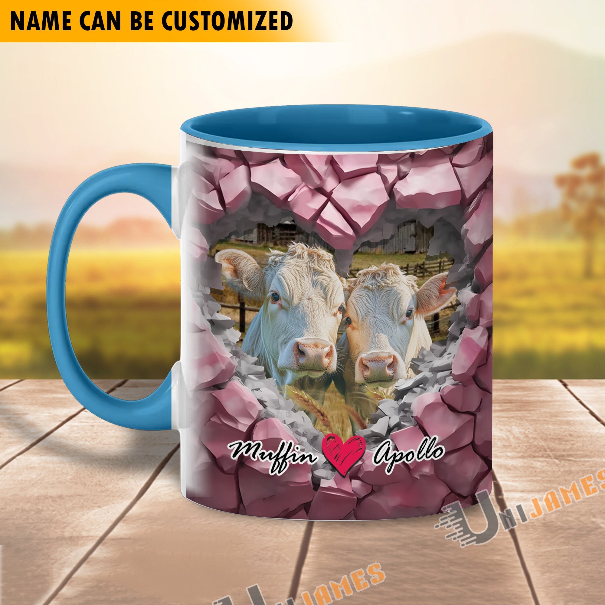 Charolais Couple Personalized Name Two Tone Mug