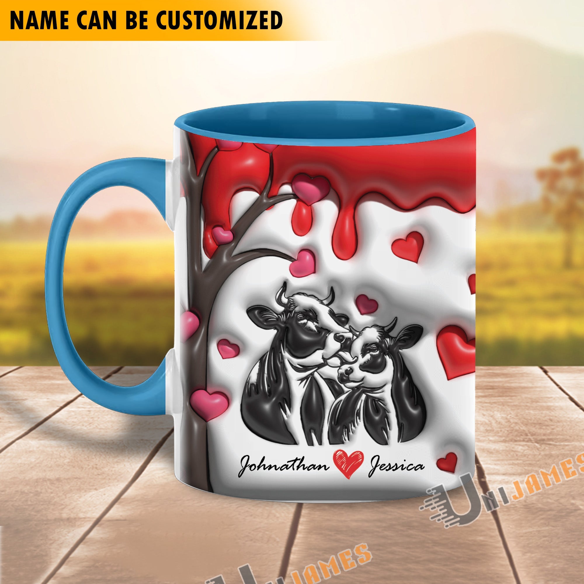 Sweet Holstein Couple Personalized Name Two Tone Mug
